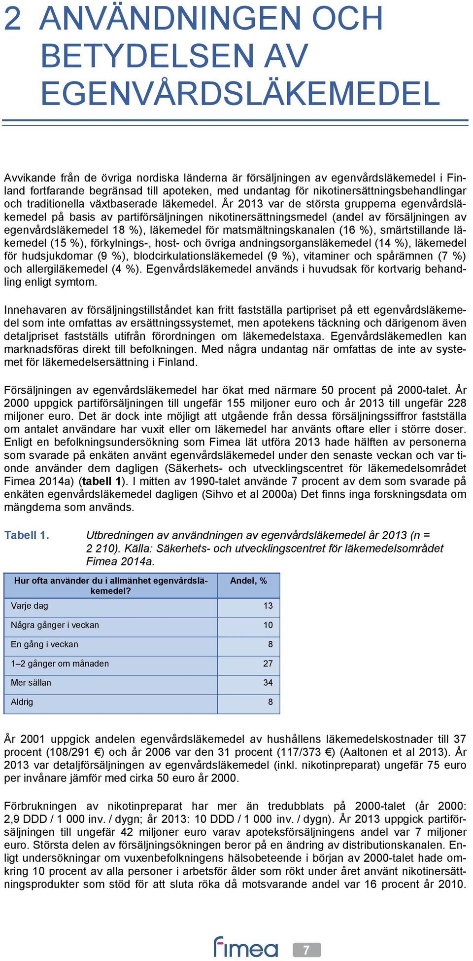 År 2013 var de största grupperna egenvårdsläkemedel på basis av partiförsäljningen nikotinersättningsmedel (andel av försäljningen av egenvårdsläkemedel 18 %), läkemedel för matsmältningskanalen (16