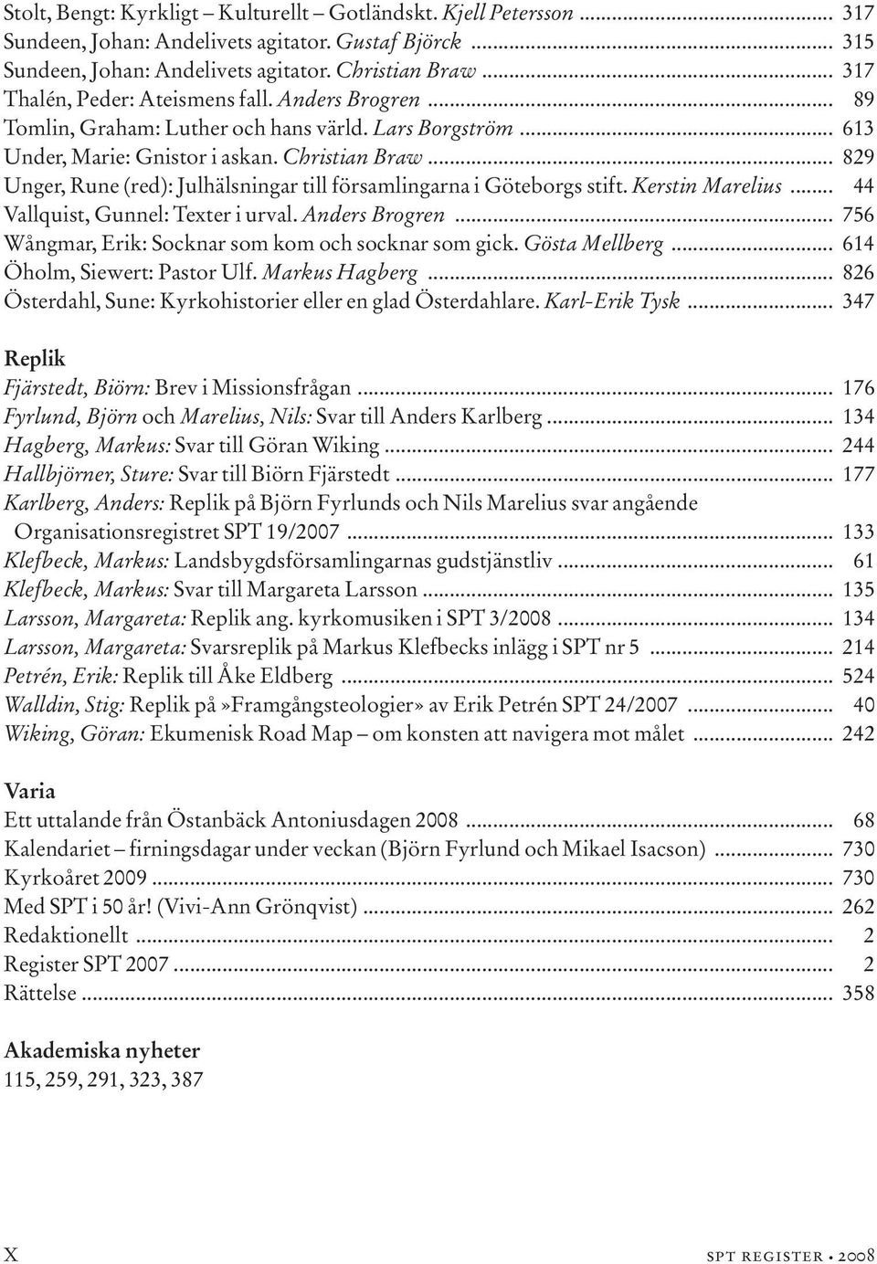 .. 829 Unger, Rune (red): Julhälsningar till församlingarna i Göteborgs stift. Kerstin Marelius... 44 Vallquist, Gunnel: Texter i urval. Anders Brogren.