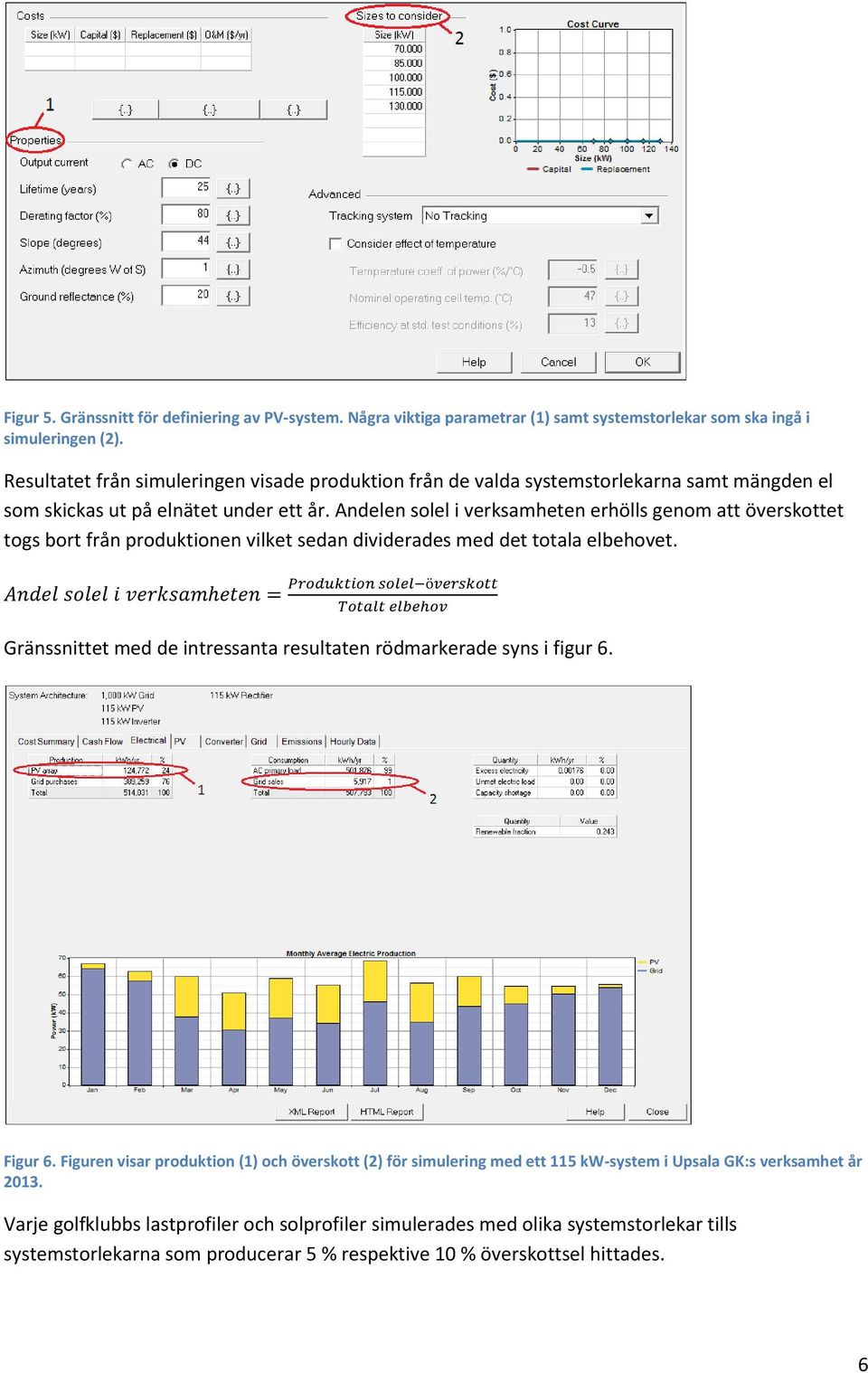 Andelen solel i verksmheten erhölls genom tt överskottet togs bort från produktionen vilket sedn dividerdes med det totl elbehovet.