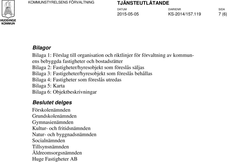 Fastigheter/hyresobjekt som föreslås säljas Bilaga 3: Fastigeheter/hyresobjekt som föreslås behållas Bilaga 4: Fastigheter som föreslås utredas Bilaga 5: