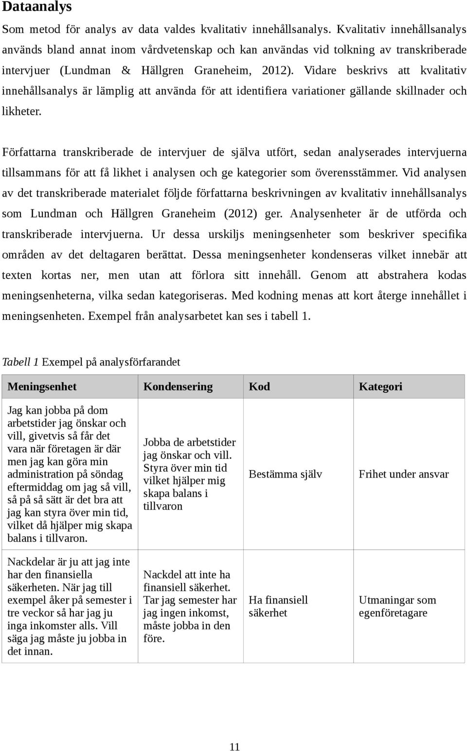 Vidare beskrivs att kvalitativ innehållsanalys är lämplig att använda för att identifiera variationer gällande skillnader och likheter.