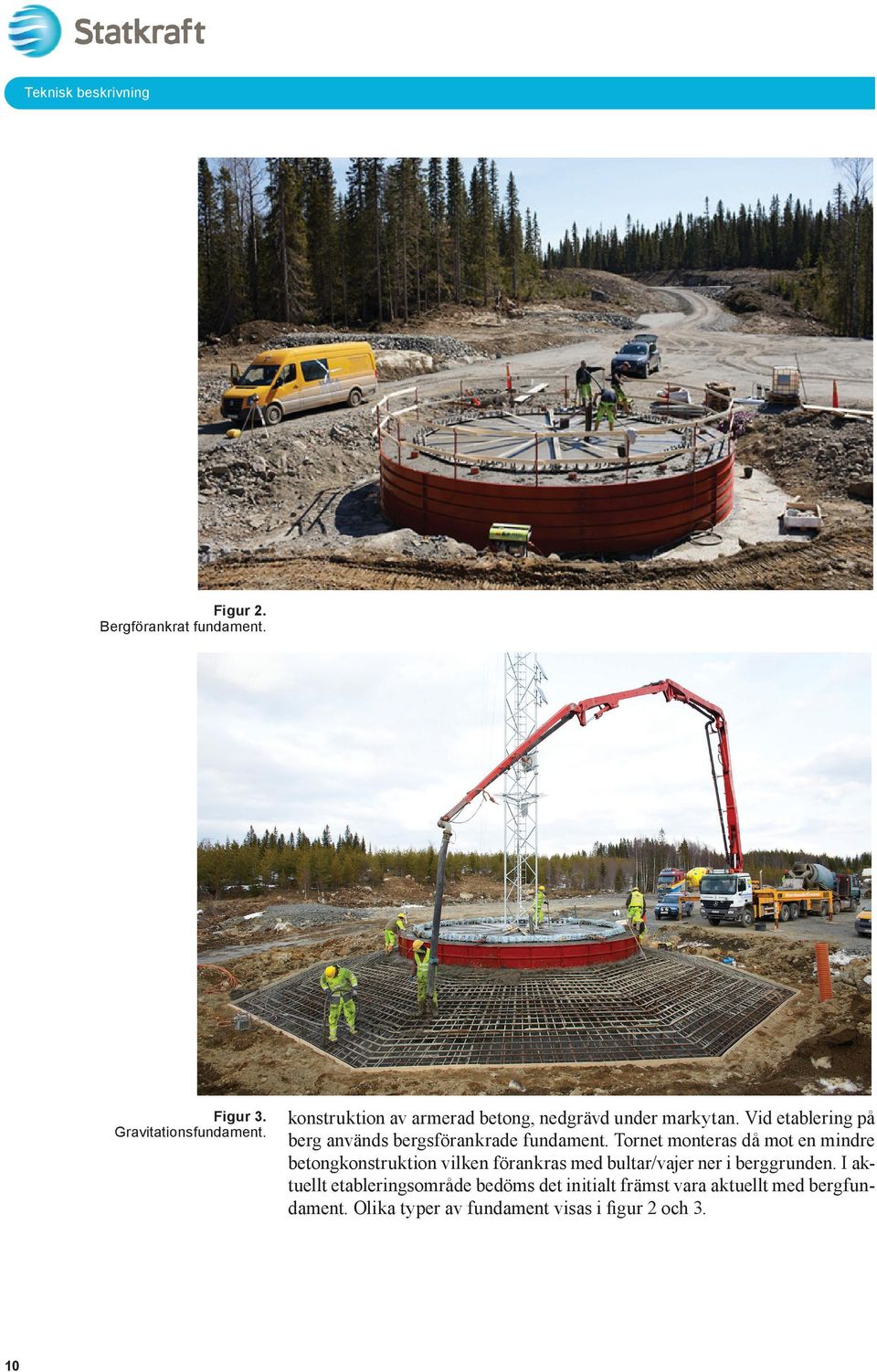 Vid etablering på berg används bergsförankrade fundament.