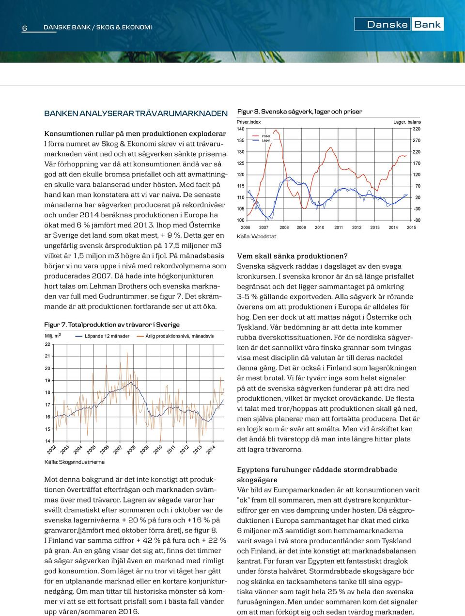 Med facit på hand kan man konstatera att vi var naiva. De senaste månaderna har sågverken producerat på rekordnivåer och under 214 beräknas produktionen i Europa ha ökat med 6 % jämfört med 213.