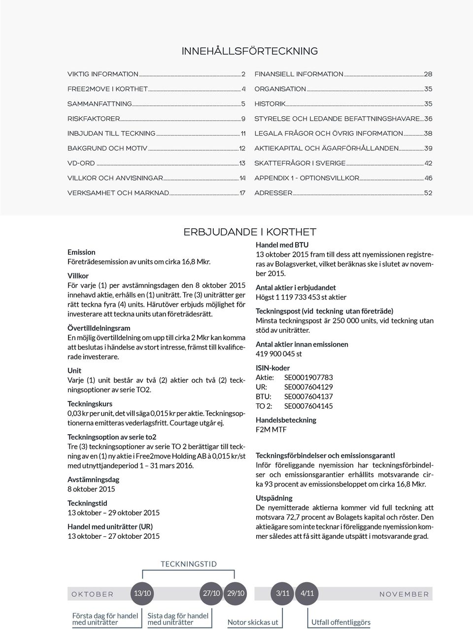 SVERIGE 42 APPENDIX 1 - OPTIONSVILLKOR 46 ADRESSER 52 Emission Företrädesemission av units om cirka 16,8 Mkr.