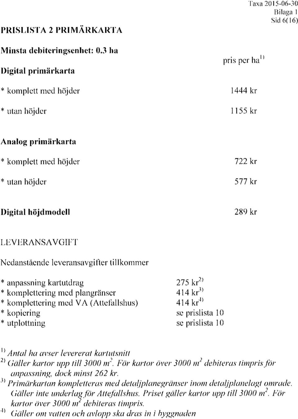 Nedanstående leveransavgifter tillkommer * anpassning kartutdrag * komplettering med plangränser * komplettering med VA (Attefallshus) * kopiering * utplottning 275 kr 2) 414 kr 3) 414 kr 4) se