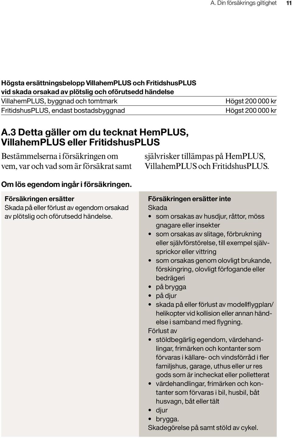 3 Detta gäller om du tecknat HemPLUS, VillahemPLUS eller FritidshusPLUS Bestämmelserna i försäkringen om vem, var och vad som är försäkrat samt Om lös egendom ingår i försäkringen.