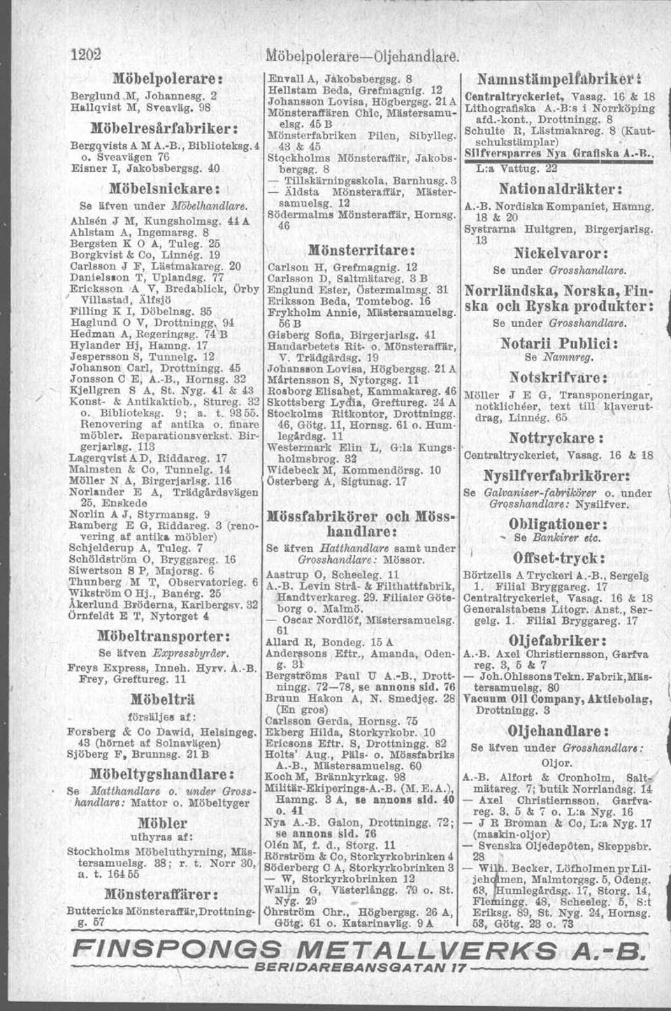 20 Danielason T, Uplandsg. 77 Ericksson,A V, Bredablick, Örby, Villastad, Älfsjö Filling K I, Döbelnsg. 35 Haglund O V, Drottningg\ 94 Hedman A, Regermgsg. 74 B Hylander Hj, Hamng.