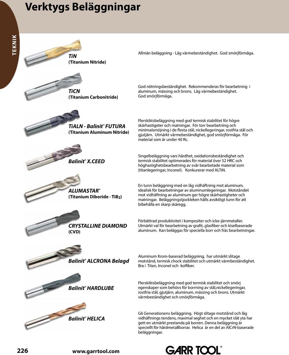 TiALN Balinit FUTURA (Titanium Aluminum Nitride) Flerskiktsbeläggning med god termisk stabilitet för högre skärhastigeter och matningar.