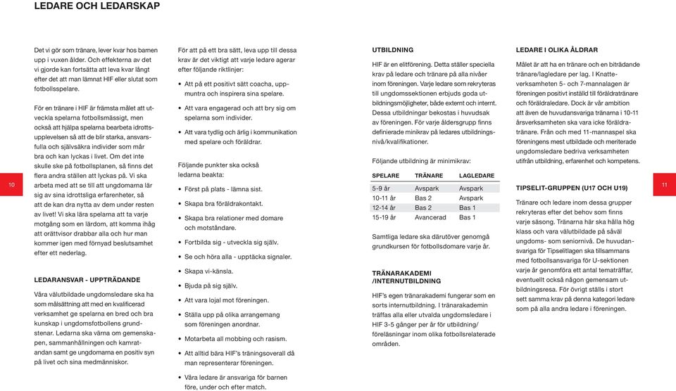 För en tränare i HIF är främsta målet att utveckla spelarna fotbollsmässigt, men också att hjälpa spelarna bearbeta idrottsupplevelsen så att de blir starka, ansvarsfulla och självsäkra individer som