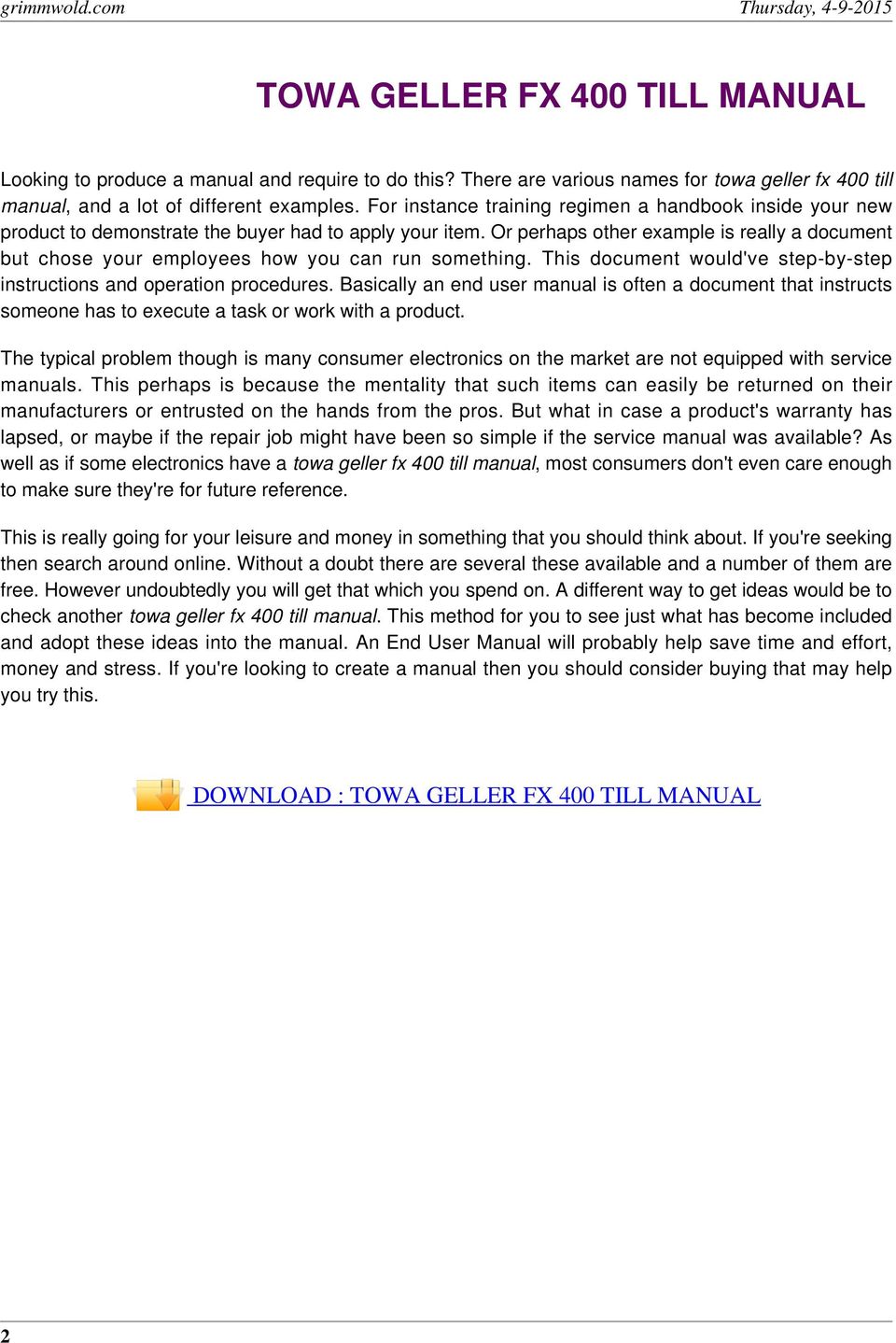 Or perhaps other example is really a document but chose your employees how you can run something. This document would've step-by-step instructions and operation procedures.