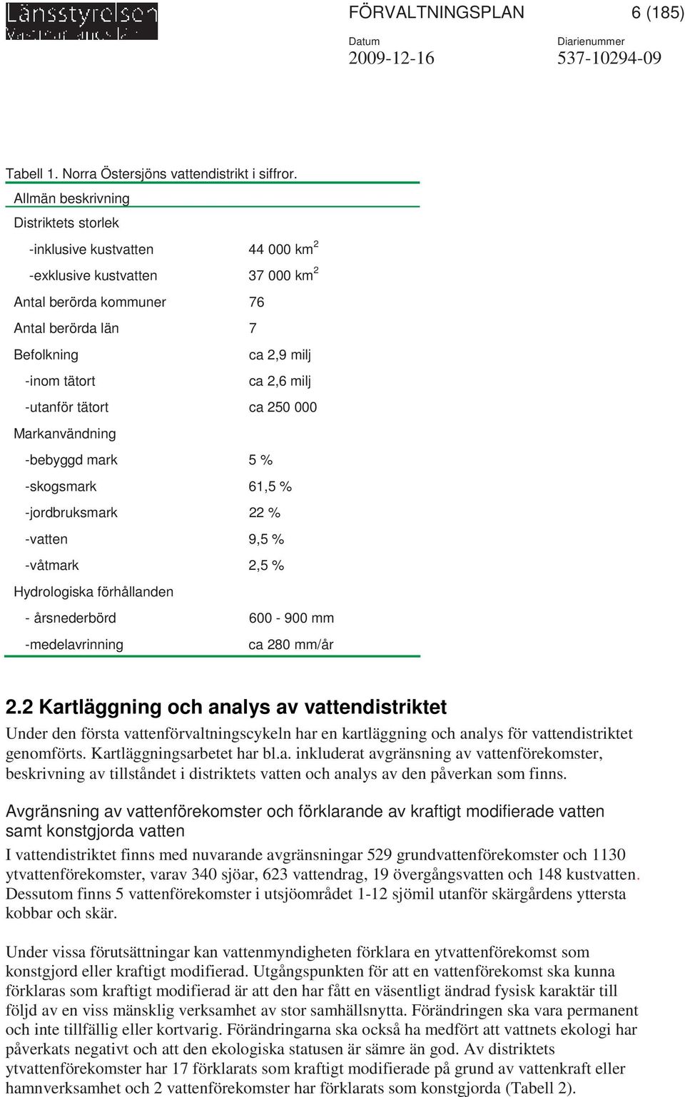 milj -utanför tätort ca 250 000 Markanvändning -bebyggd mark 5 % -skogsmark 61,5 % -jordbruksmark 22 % -vatten 9,5 % -våtmark 2,5 % Hydrologiska förhållanden - årsnederbörd 600-900 mm -medelavrinning