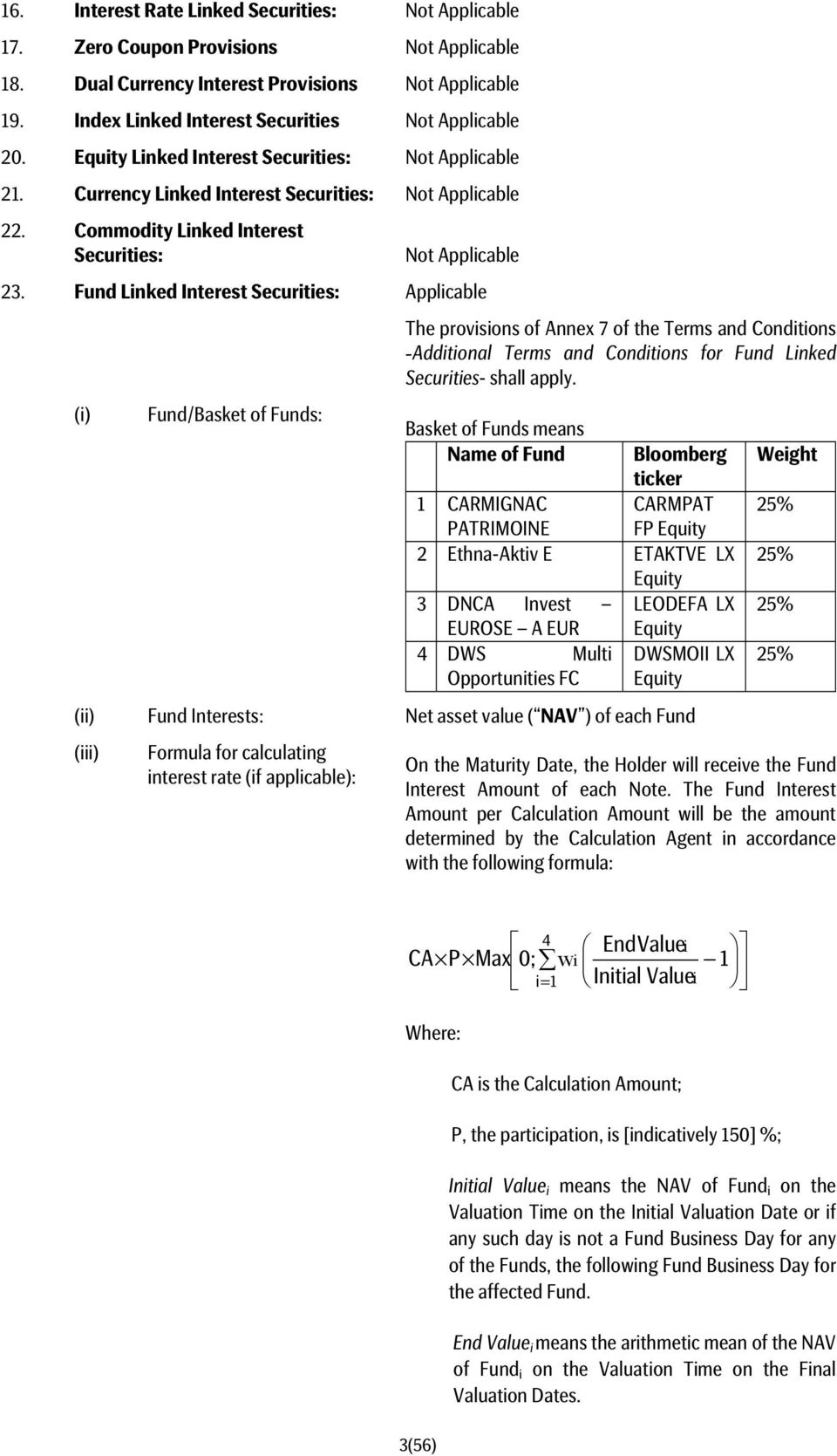 Fund Linked Interest Securities: Applicable The provisions of Annex 7 of the Terms and Conditions -Additional Terms and Conditions for Fund Linked Securities- shall apply.