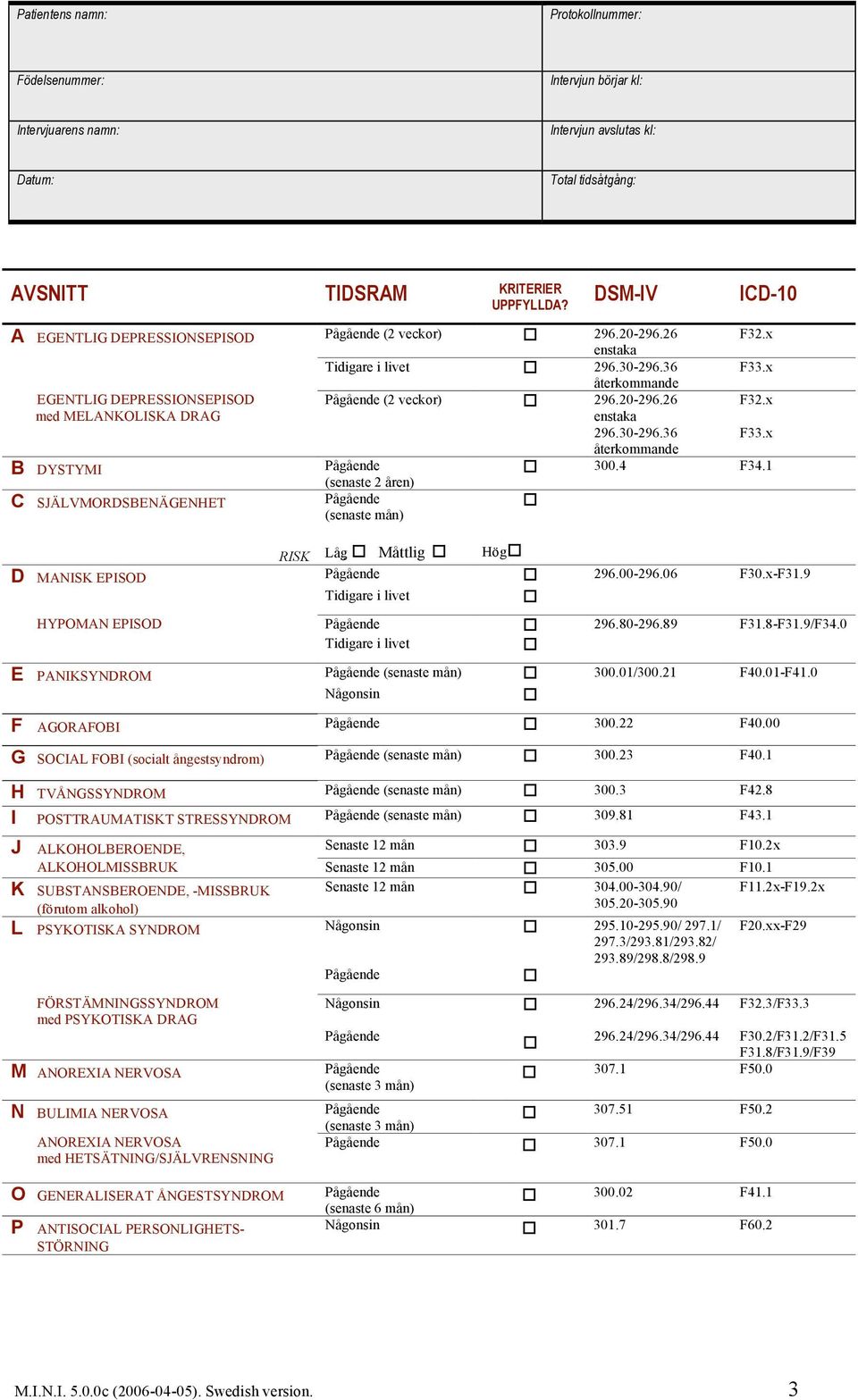 x Tidigare i livet Pågående (2 veckor) enstaka 296.30-296.36 återkommande 296.20-296.26 F33.x F32.x enstaka 296.30-296.36 F33.x Pågående återkommande 300.4 F34.