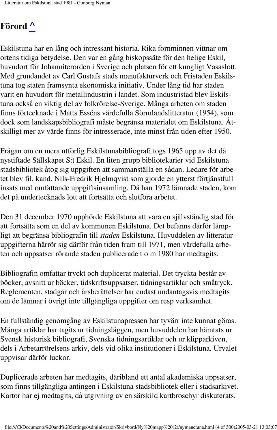Litteratur om Eskilstuna stad Gunborg Nyman - PDF Gratis nedladdning