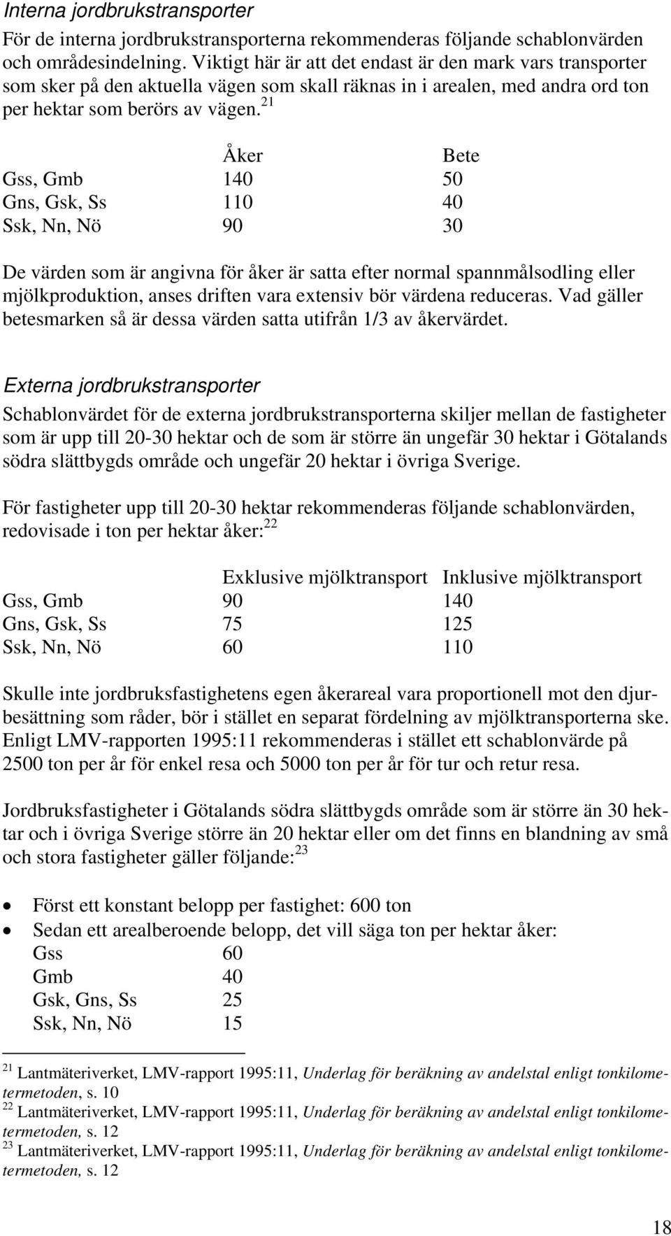 21 Åker Bete Gss, Gmb 140 50 Gns, Gsk, Ss 110 40 Ssk, Nn, Nö 90 30 De värden som är angivna för åker är satta efter normal spannmålsodling eller mjölkproduktion, anses driften vara extensiv bör