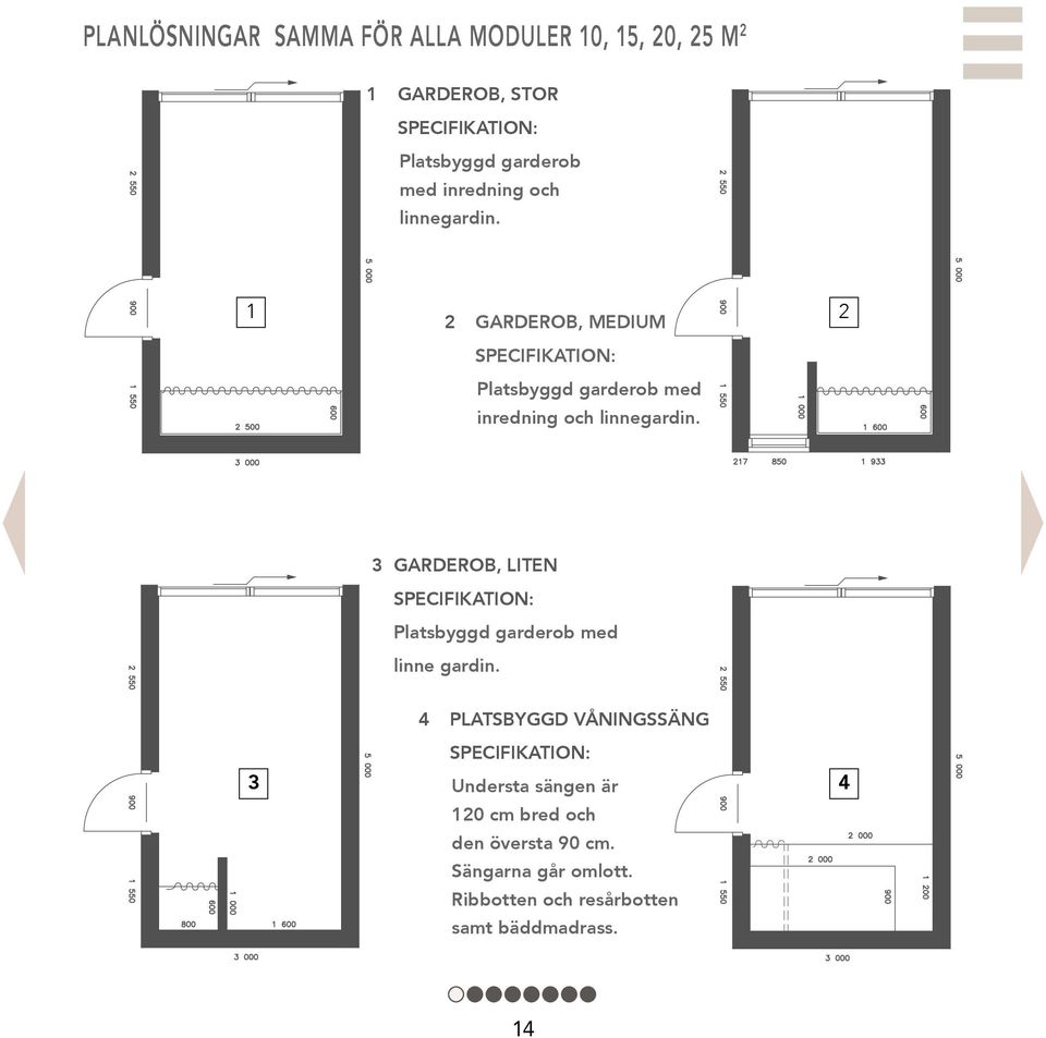 3 GARDEROB, LITEN SPECIFIKATION: Platsbyggd garderob med linne gardin.