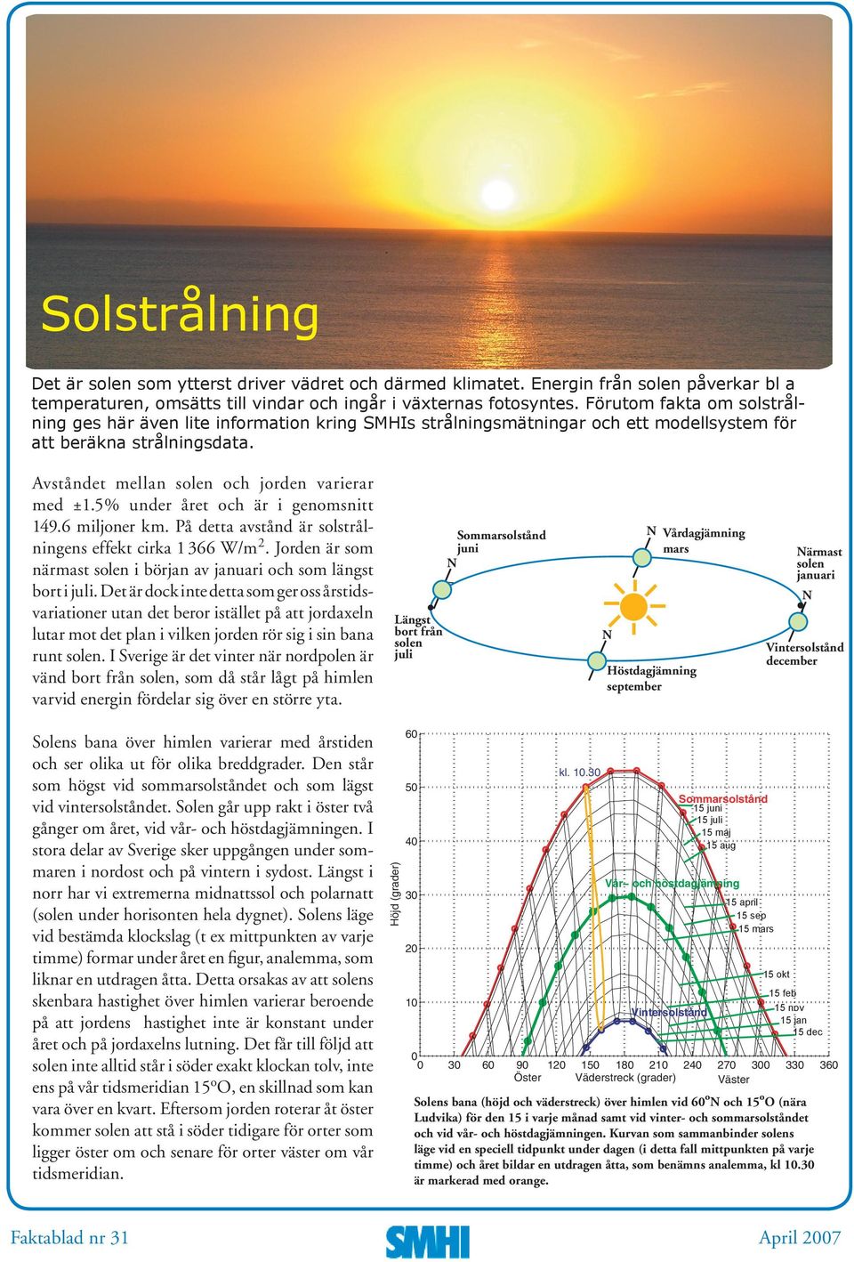 Solens bana över himlen varierar med årstiden och ser olika ut för olika breddgrader. Den står som högst vid sommarsolståndet och som lägst vid vintersolståndet.