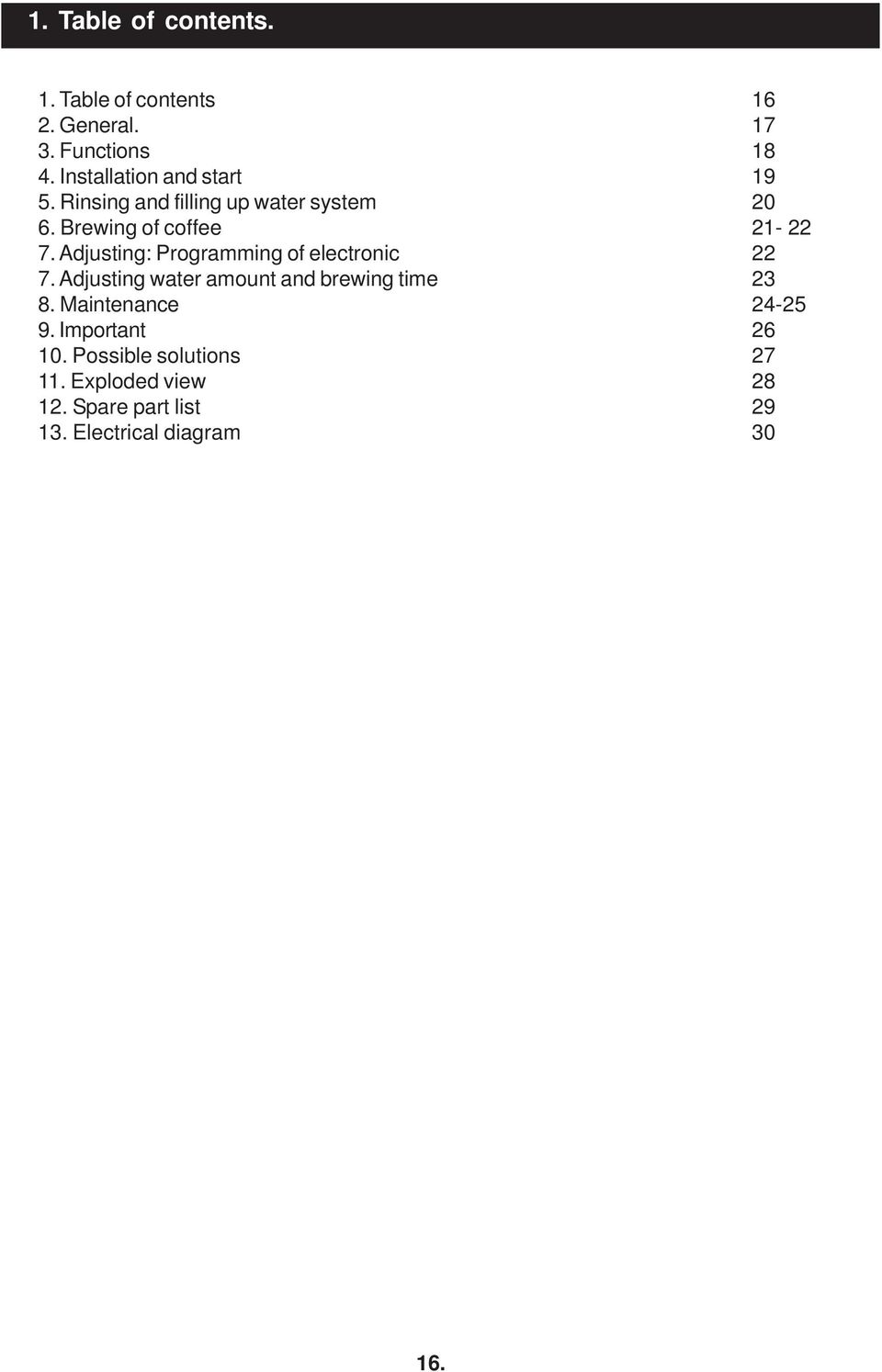 Adjusting: Programming of electronic 22 7. Adjusting water amount and brewing time 23 8.