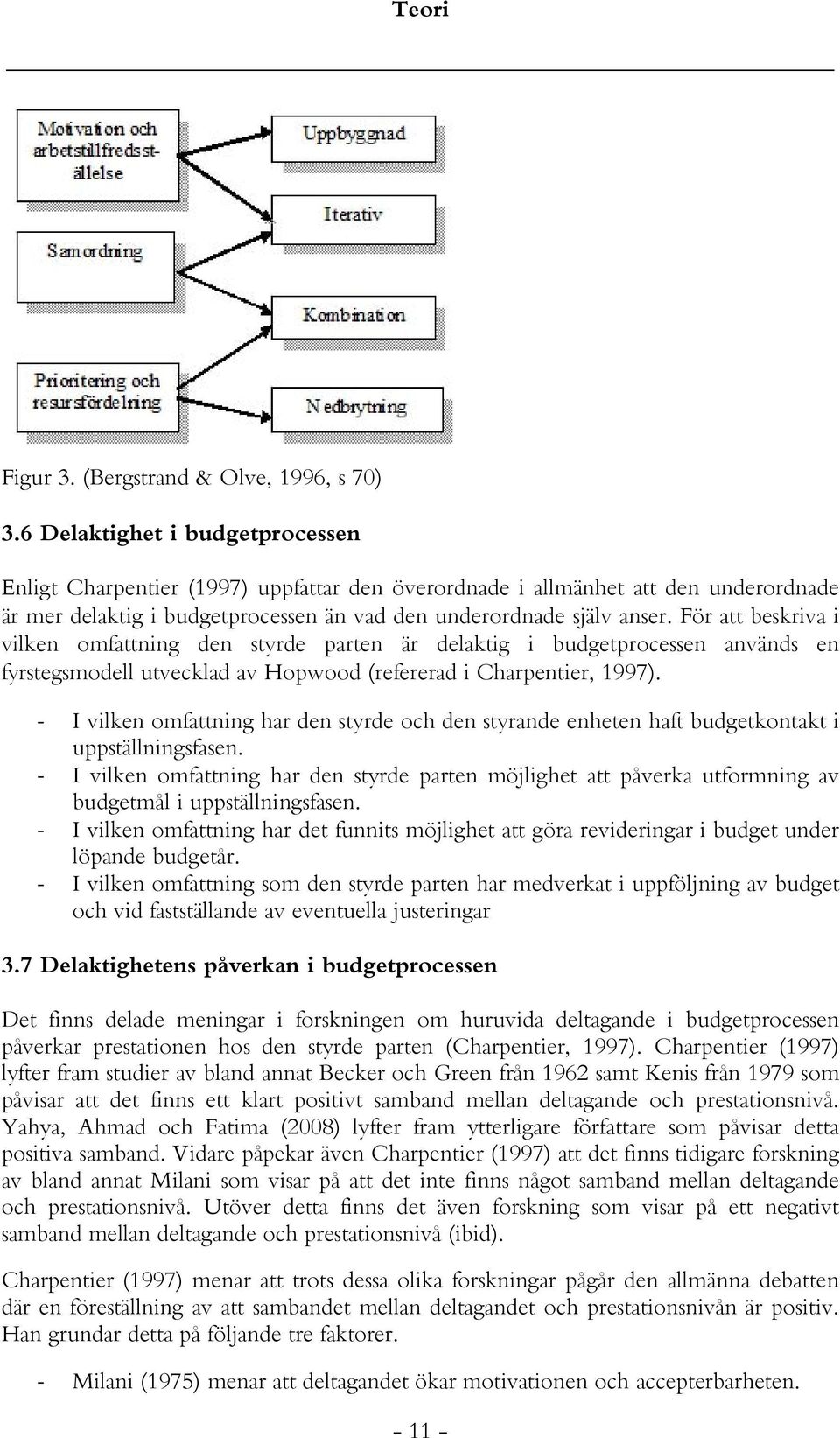 För att beskriva i vilken omfattning den styrde parten är delaktig i budgetprocessen används en fyrstegsmodell utvecklad av Hopwood (refererad i Charpentier, 1997).