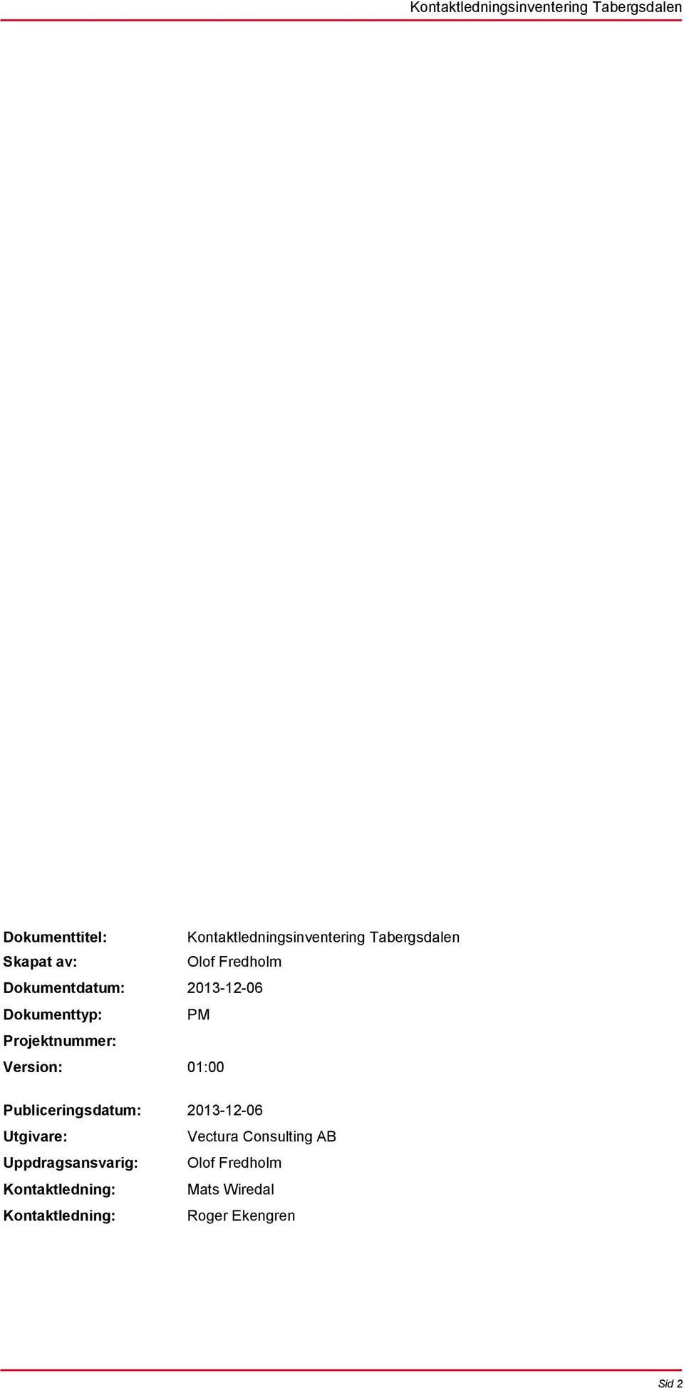 Projektnummer: Version: 01:00 Publiceringsdatum: 2013-12-06 Utgivare: Vectura