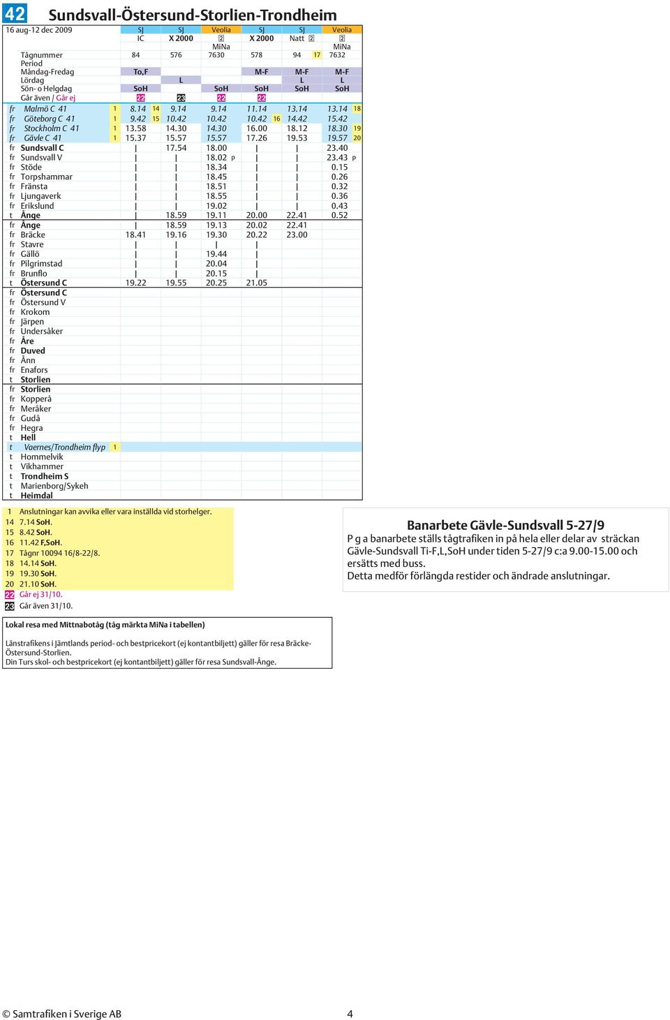 12 18.30 19 Gävle C 41 1 15.37 15.57 15.57 17.26 19.53 19.57 20 Sundsvall C 17.54 18.00 23.40 Sundsvall V 18.02 p 23.43 p Stöde 18.34 0.15 Torpshammar 18.45 0.26 Fränsta 18.51 0.32 Ljungaverk 18.55 0.