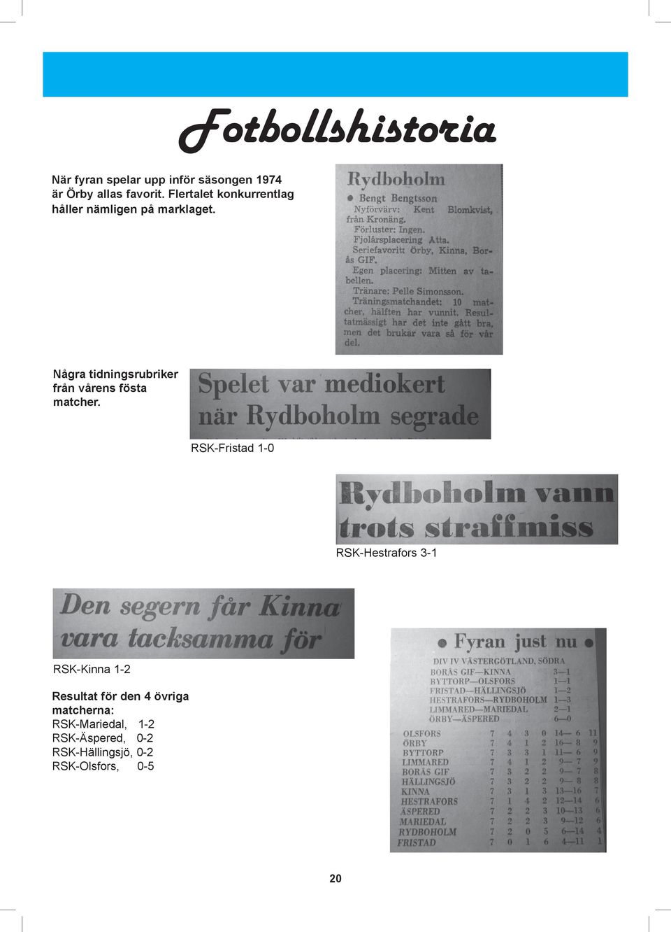 Några tidningsrubriker från vårens fösta matcher.