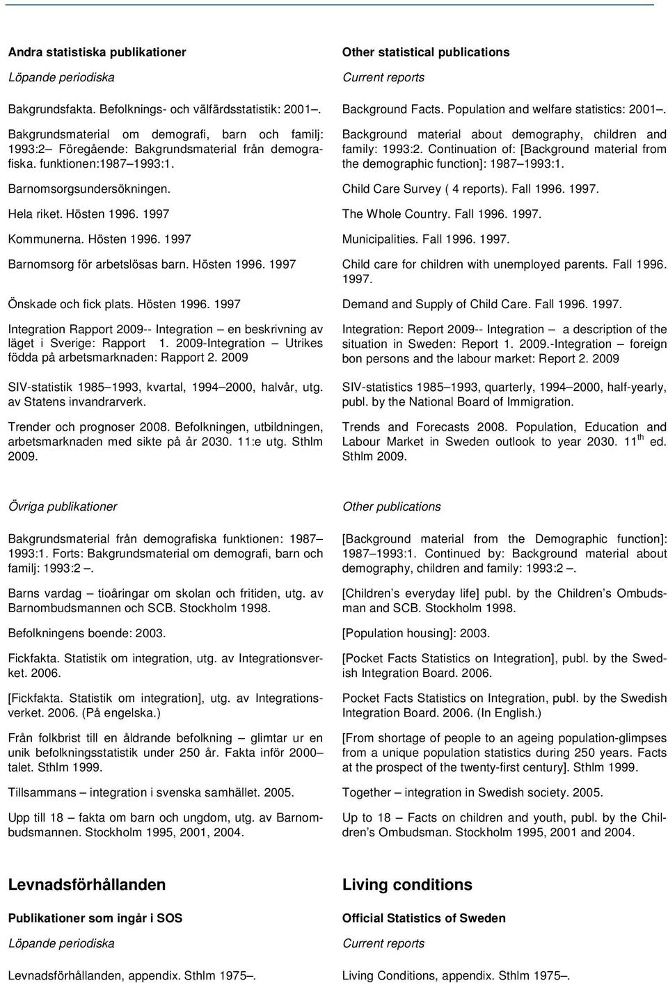 Continuation of: [Background material from the demographic function]: 1987 1993:1. Barnomsorgsundersökningen. Child Care Survey ( 4 reports). Fall 1996. 1997. Hela riket. Hösten 1996.