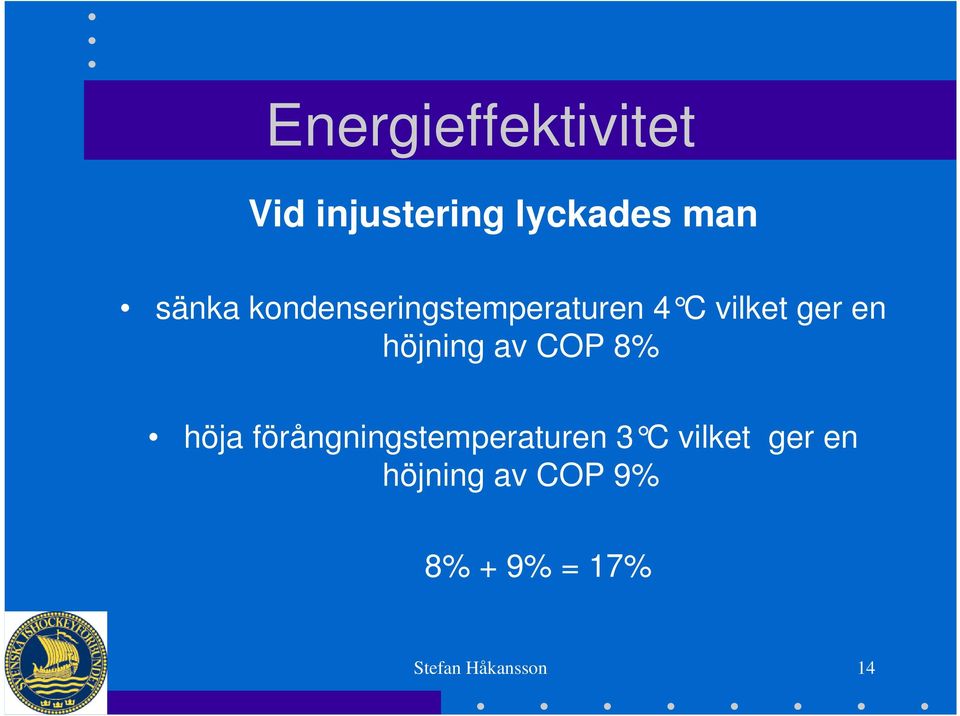 av COP 8% höja förångningstemperaturen 3 C vilket ger