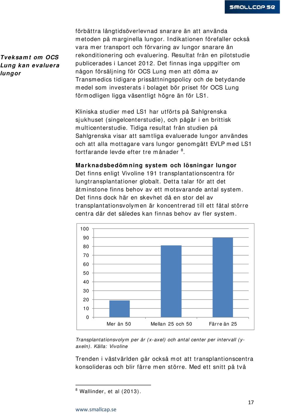 Det finnas inga uppgifter om någon försäljning för OCS Lung men att döma av Transmedics tidigare prissättningspolicy och de betydande medel som investerats i bolaget bör priset för OCS Lung