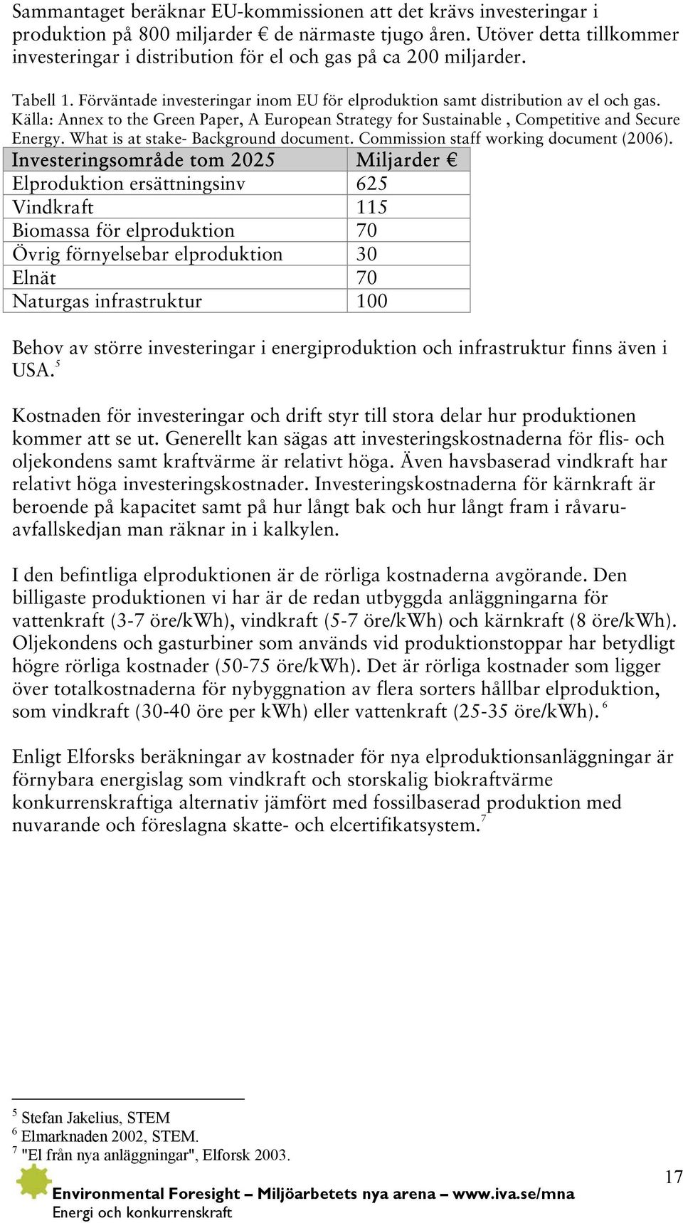 Källa: Annex to the Green Paper, A European Strategy for Sustainable, Competitive and Secure Energy. What is at stake- Background document. Commission staff working document (2006).