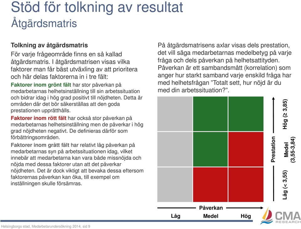 till sin arbetssituation och bidrar idag i hög grad positivt till nöjdheten. Detta är områden där det bör säkerställas att den goda prestationen upprätthålls.