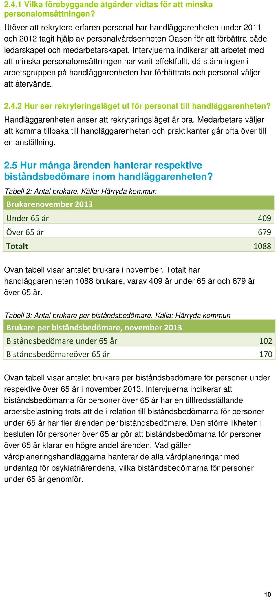 Intervjuerna indikerar att arbetet med att minska personalomsättningen har varit effektfullt, då stämningen i arbetsgruppen på handläggarenheten har förbättrats och personal väljer att återvända. 2.4.