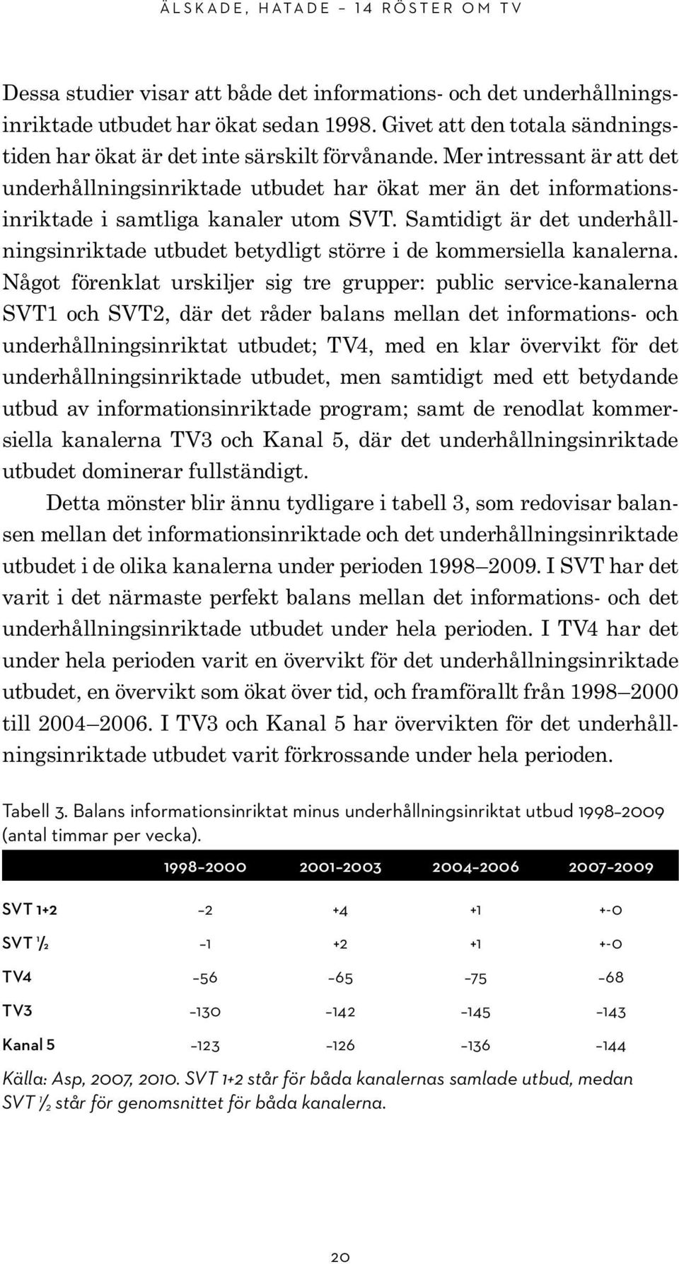 Mer intressant är att det underhållningsinriktade utbudet har ökat mer än det informationsinriktade i samtliga kanaler utom SVT.