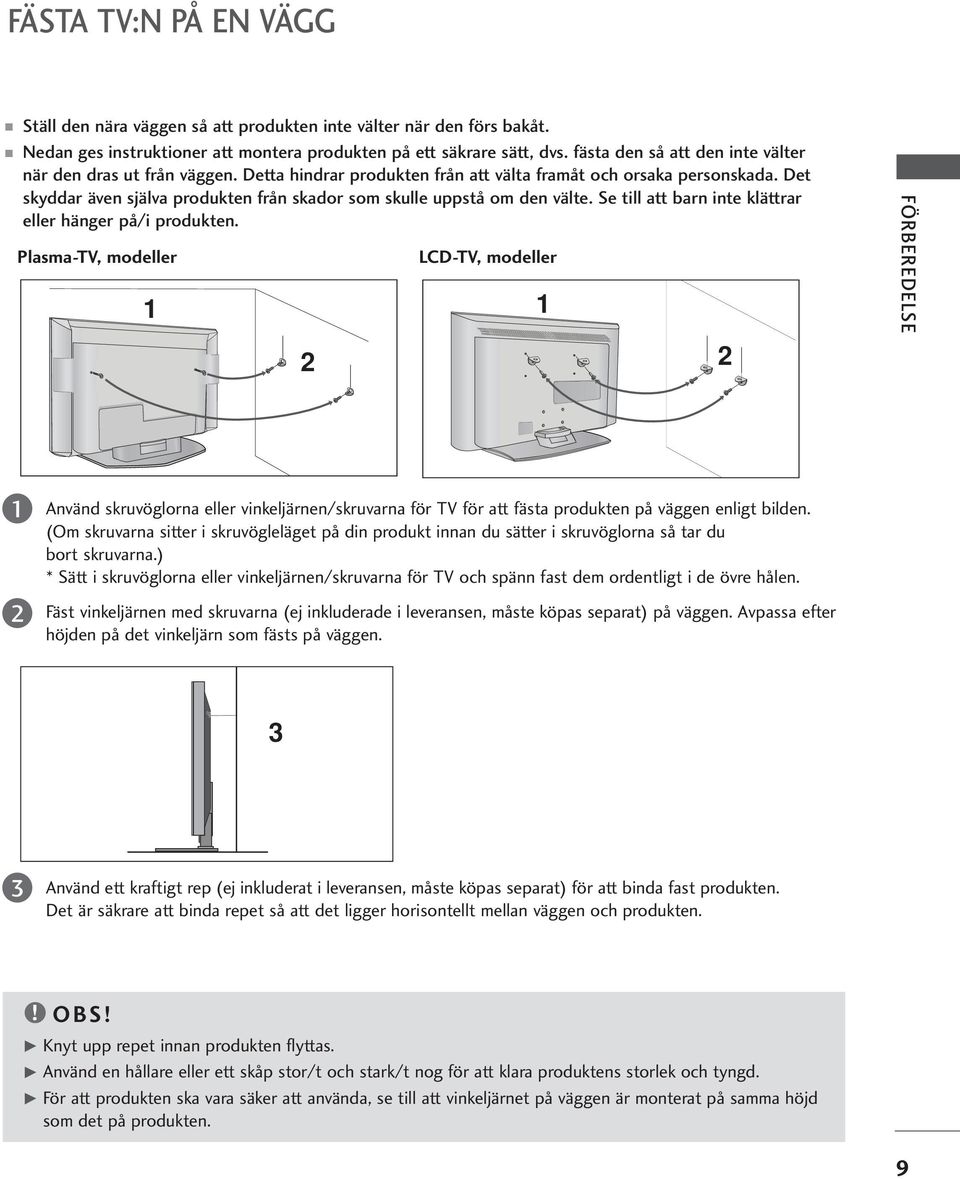 Det skyddar även själva produkten från skador som skulle uppstå om den välte. Se till att barn inte klättrar eller hänger på/i produkten.