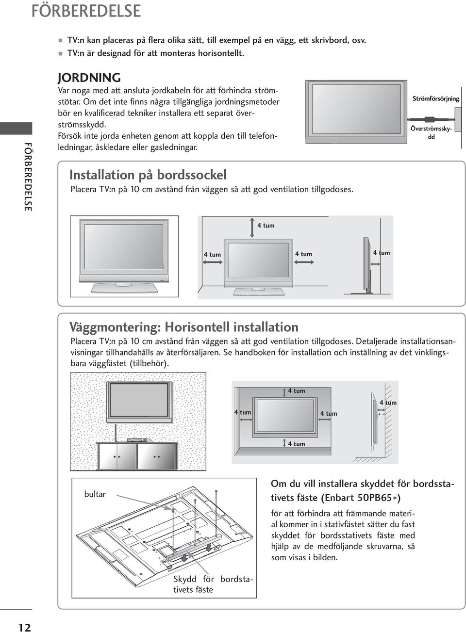 Om det inte finns några tillgängliga jordningsmetoder bör en kvalificerad tekniker installera ett separat överströmsskydd.