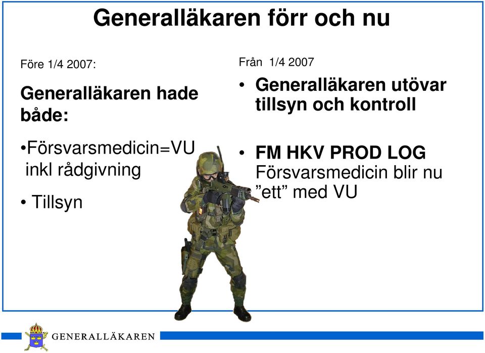 rådgivning Tillsyn Från 1/4 2007 Generalläkaren utövar