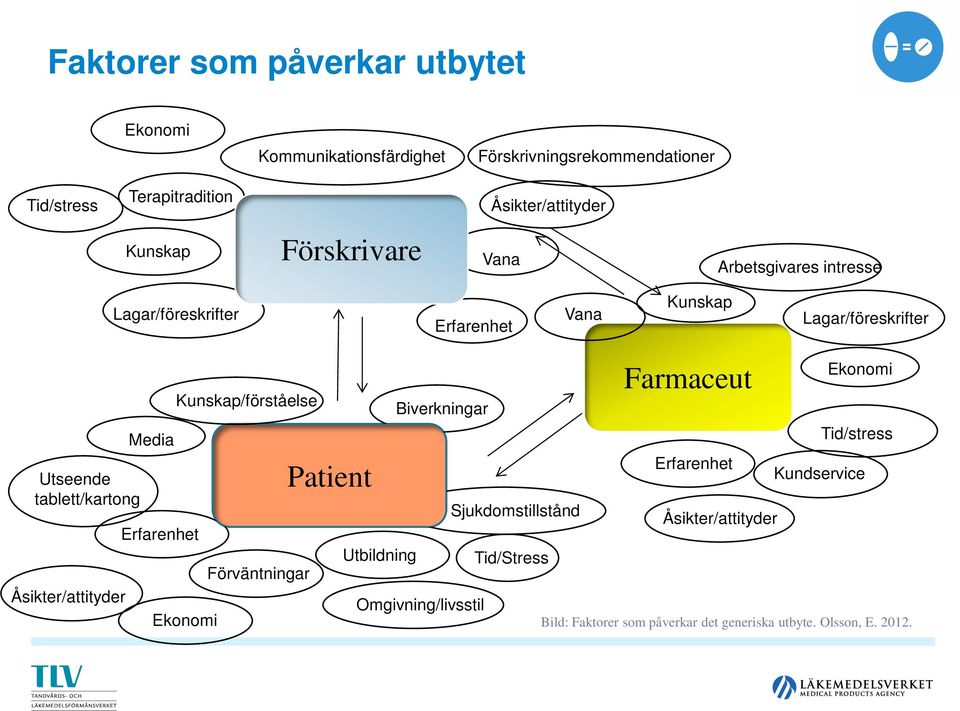 Åsikter/attityder Media Erfarenhet Kunskap/förståelse Ekonomi Förväntningar Patient Utbildning Biverkningar Omgivning/livsstil