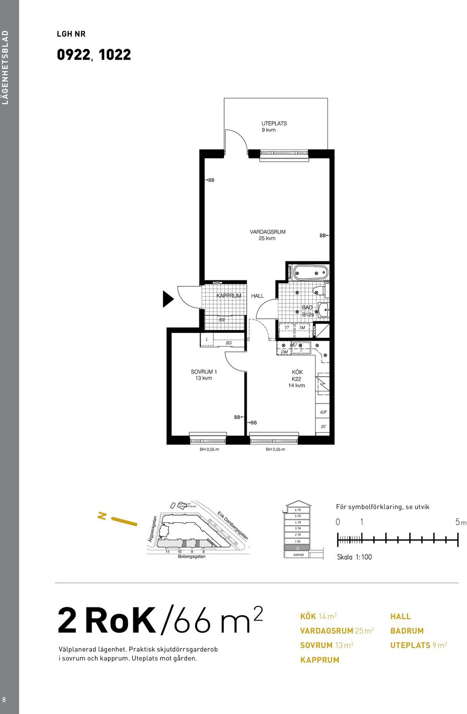 symbolförklaring, se utvik N m 2 rok/66 m 2 Välplanerad lägenhet.