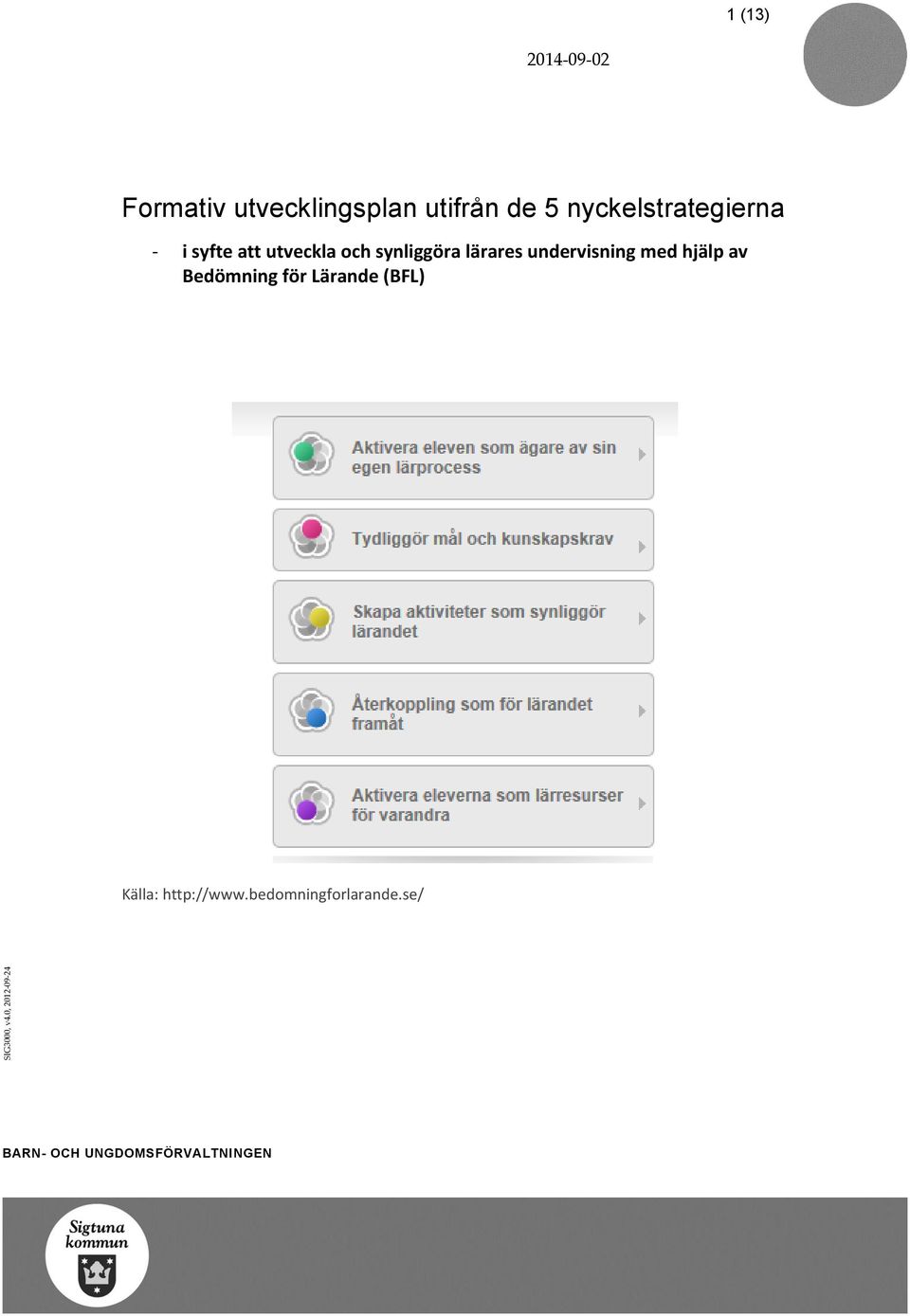 utifrån de 5 nyckelstrategierna - i syfte att utveckla och