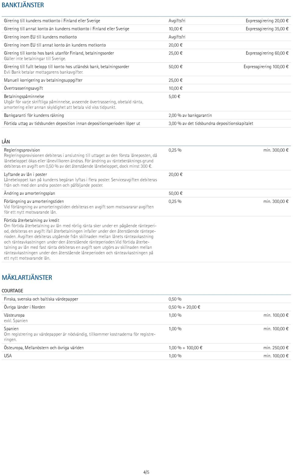 Girering till fullt belopp till konto hos utländsk bank, betalningsorder Evli Bank betalar mottagarens bankavgifter.