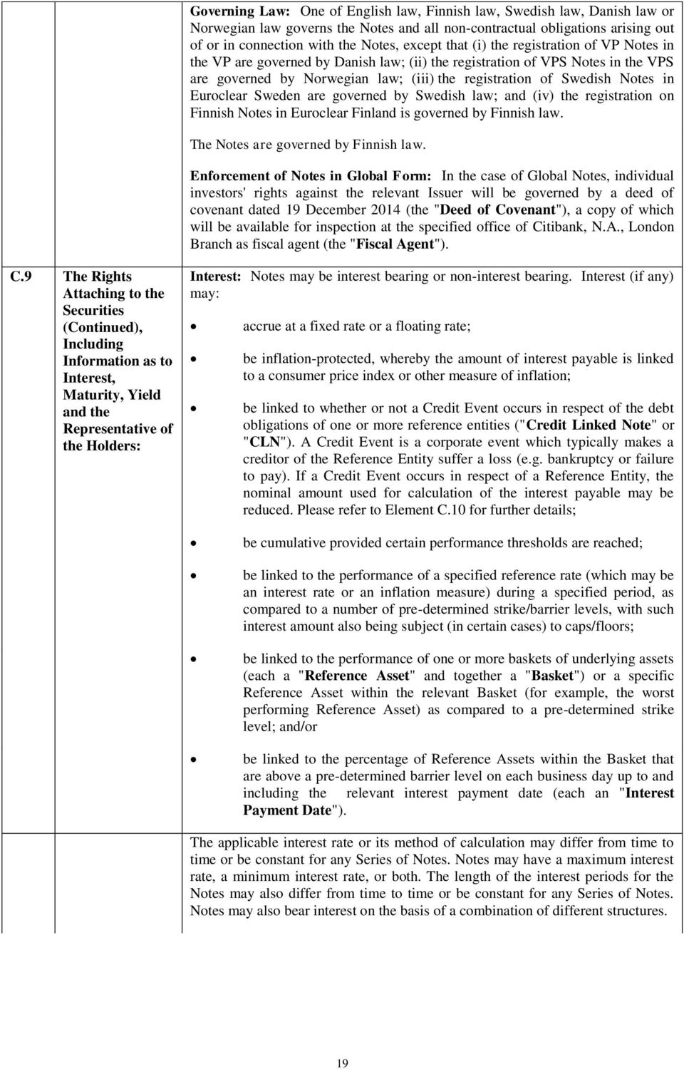 Euroclear Sweden are governed by Swedish law; and (iv) the registration on Finnish Notes in Euroclear Finland is governed by Finnish law. The Notes are governed by Finnish law.