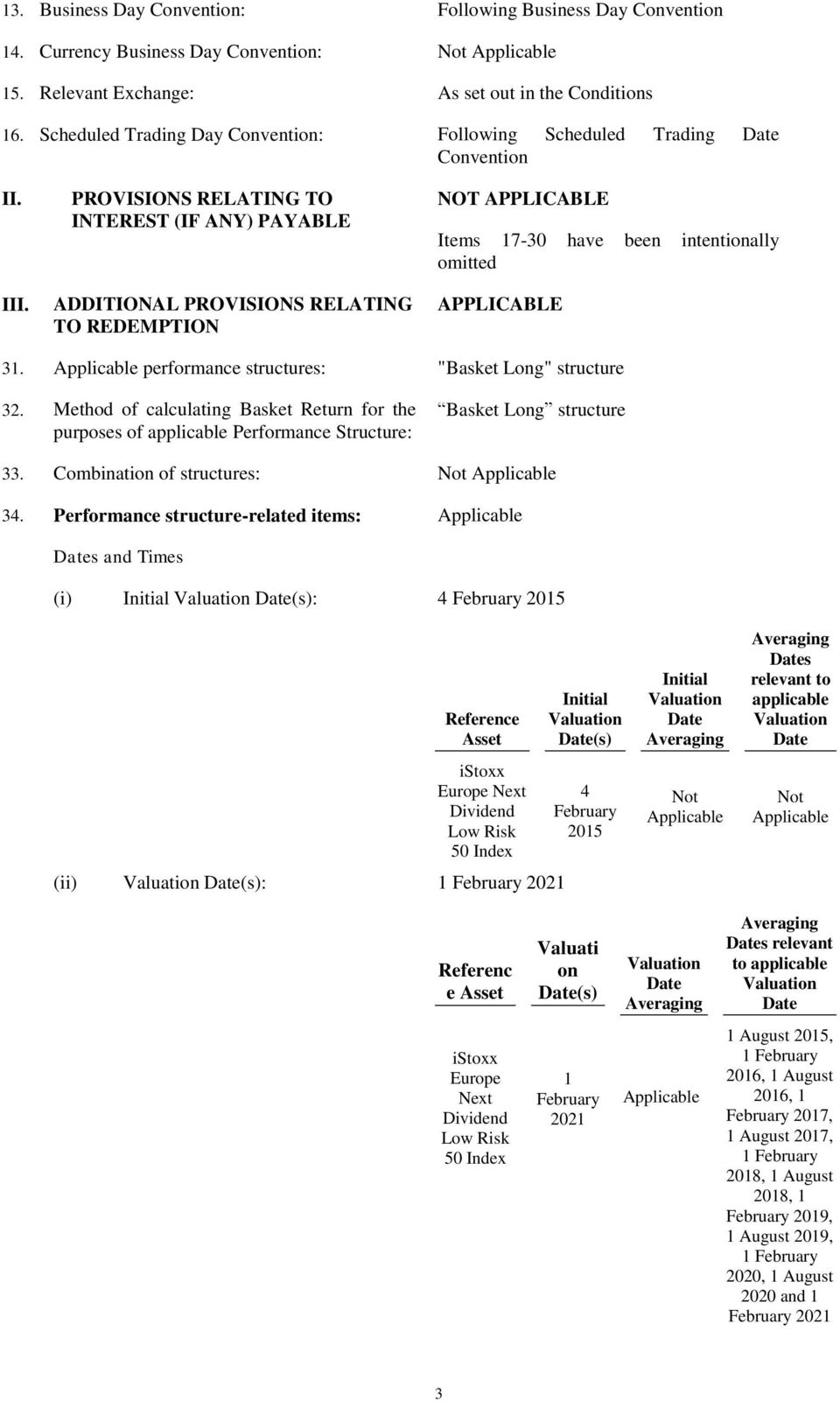 PROVISIONS RELATING TO INTEREST (IF ANY) PAYABLE ADDITIONAL PROVISIONS RELATING TO REDEMPTION NOT APPLICABLE Items 17-30 have been intentionally omitted APPLICABLE 31.