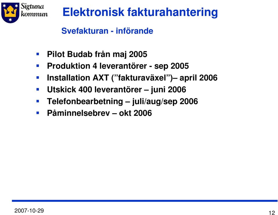 fakturaväxel ) april 2006 Utskick 400 leverantörer juni