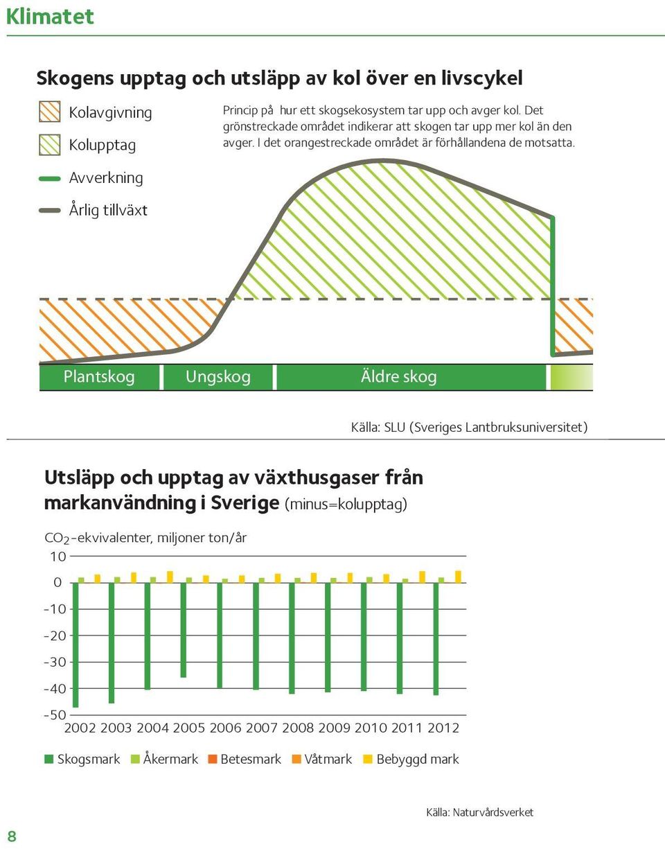 Plantskog Ungskog Äldre skog Källa: SLU (Sveriges Lantbruksuniversitet) Utsläpp och upptag av växthusgaser från markanvändning i Sverige (minus=kolupptag)