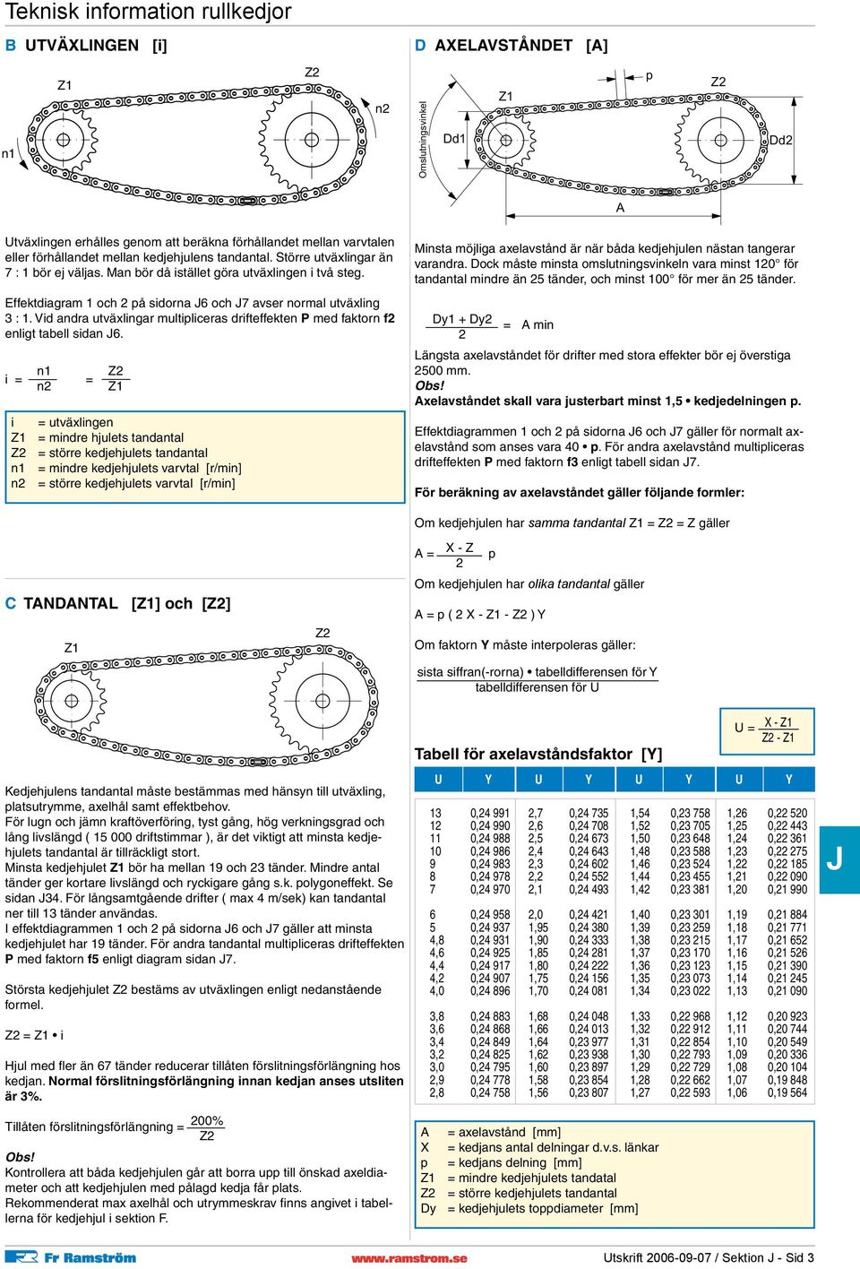 Effektdiagram 1 och 2 på sidorna 6 och 7 avser normal utväxling 3 : 1. Vid andra utväxlingar multipliceras drifteffekten P med faktorn f2 enligt tabell sidan 6.