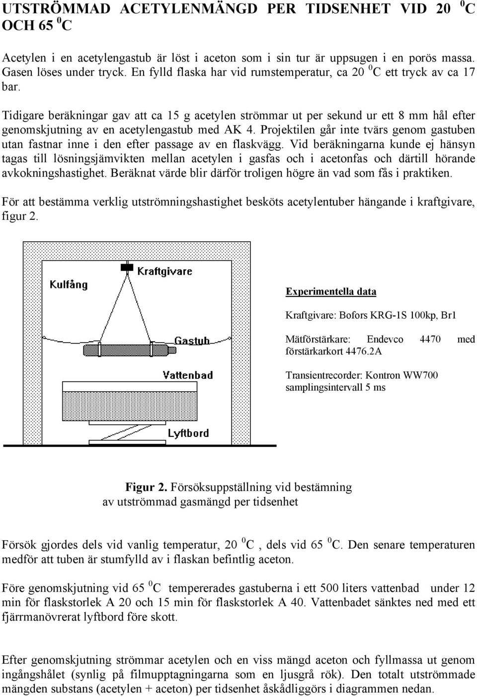 Tidigare beräkningar gav att ca 15 g acetylen strömmar ut per sekund ur ett 8 mm hål efter genomskjutning av en acetylengastub med AK 4.