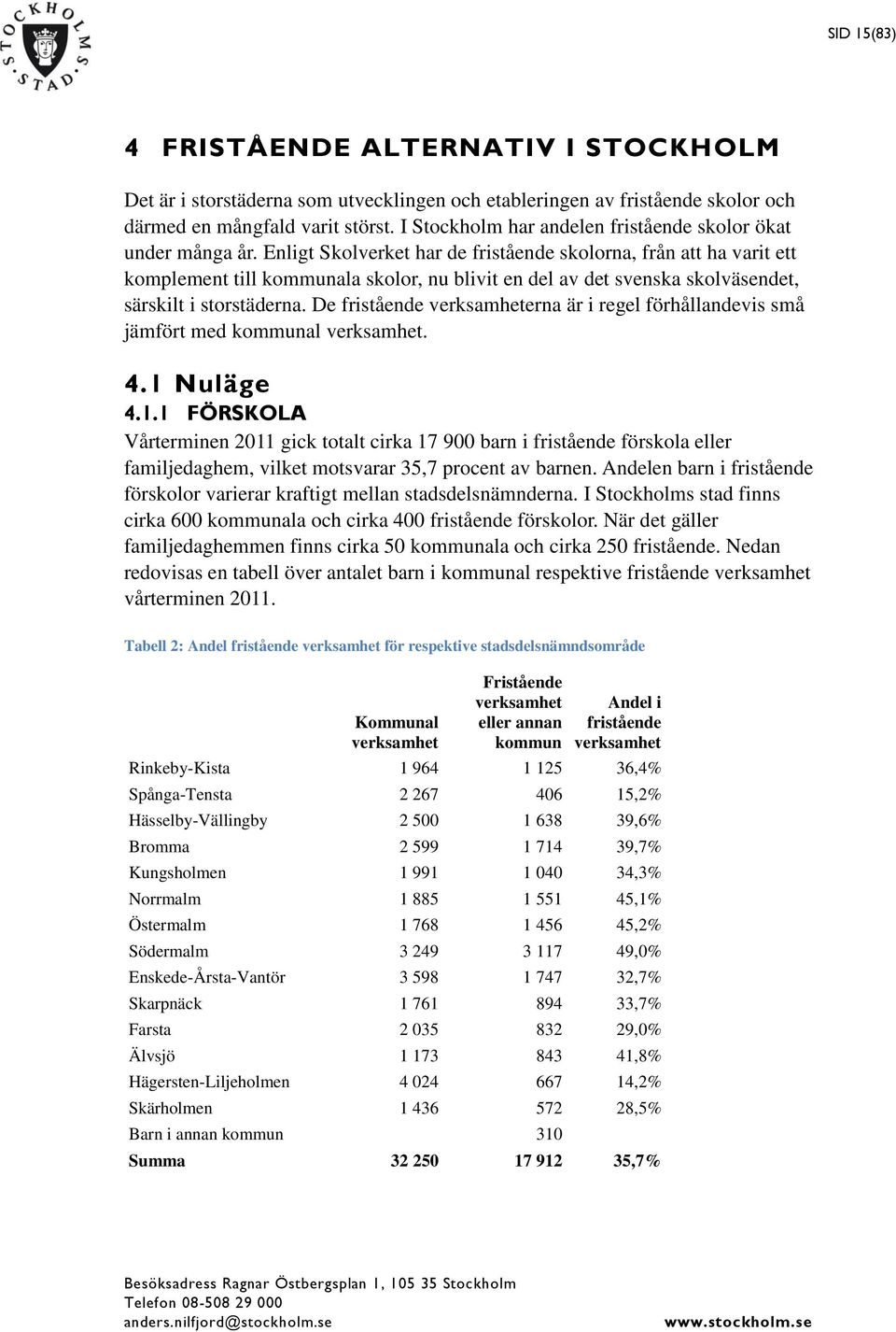 Enligt Skolverket har de fristående skolorna, från att ha varit ett komplement till kommunala skolor, nu blivit en del av det svenska skolväsendet, särskilt i storstäderna.