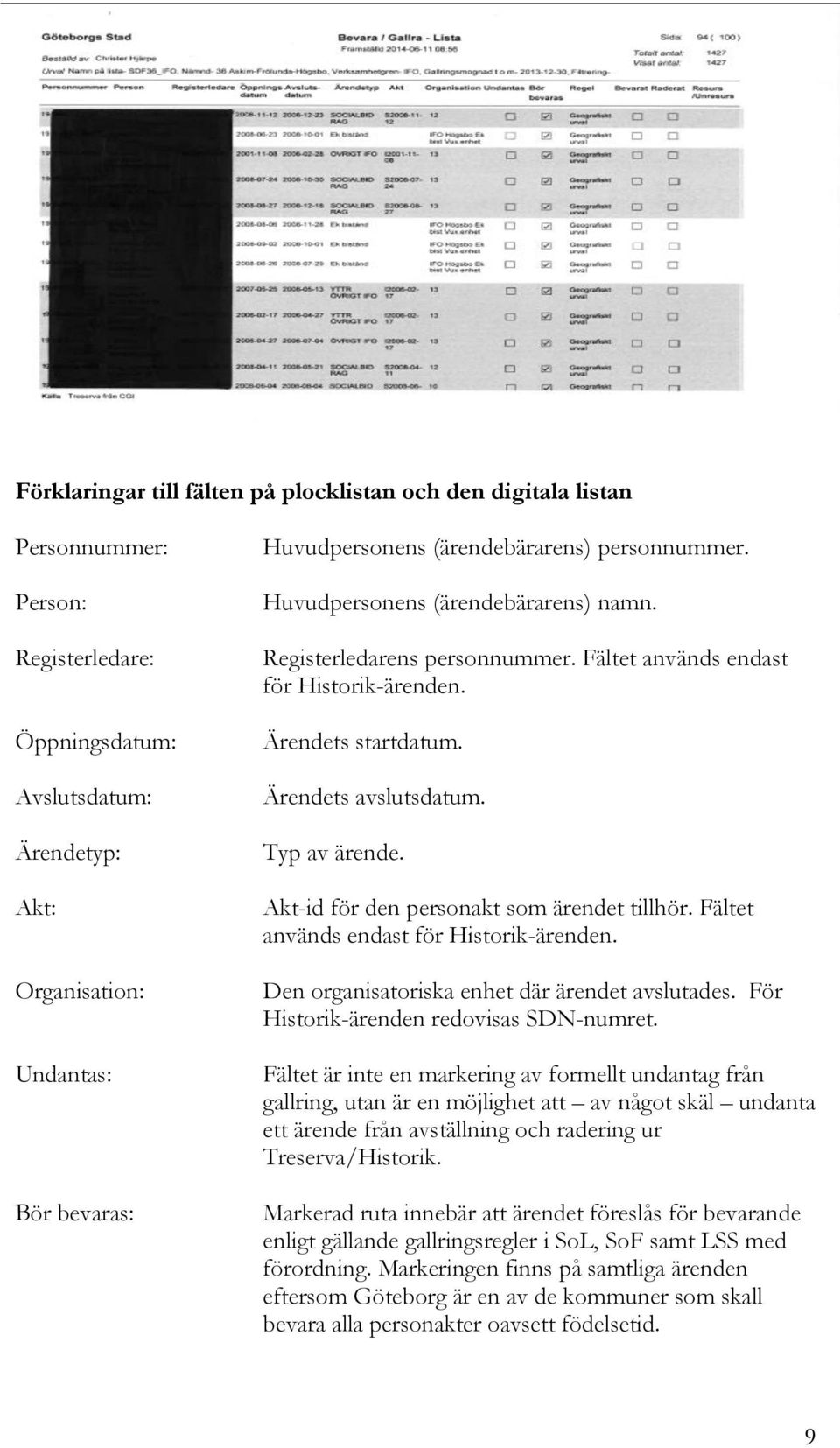 Typ av ärende. Akt-id för den personakt som ärendet tillhör. Fältet används endast för Historik-ärenden. Den organisatoriska enhet där ärendet avslutades. För Historik-ärenden redovisas SDN-numret.