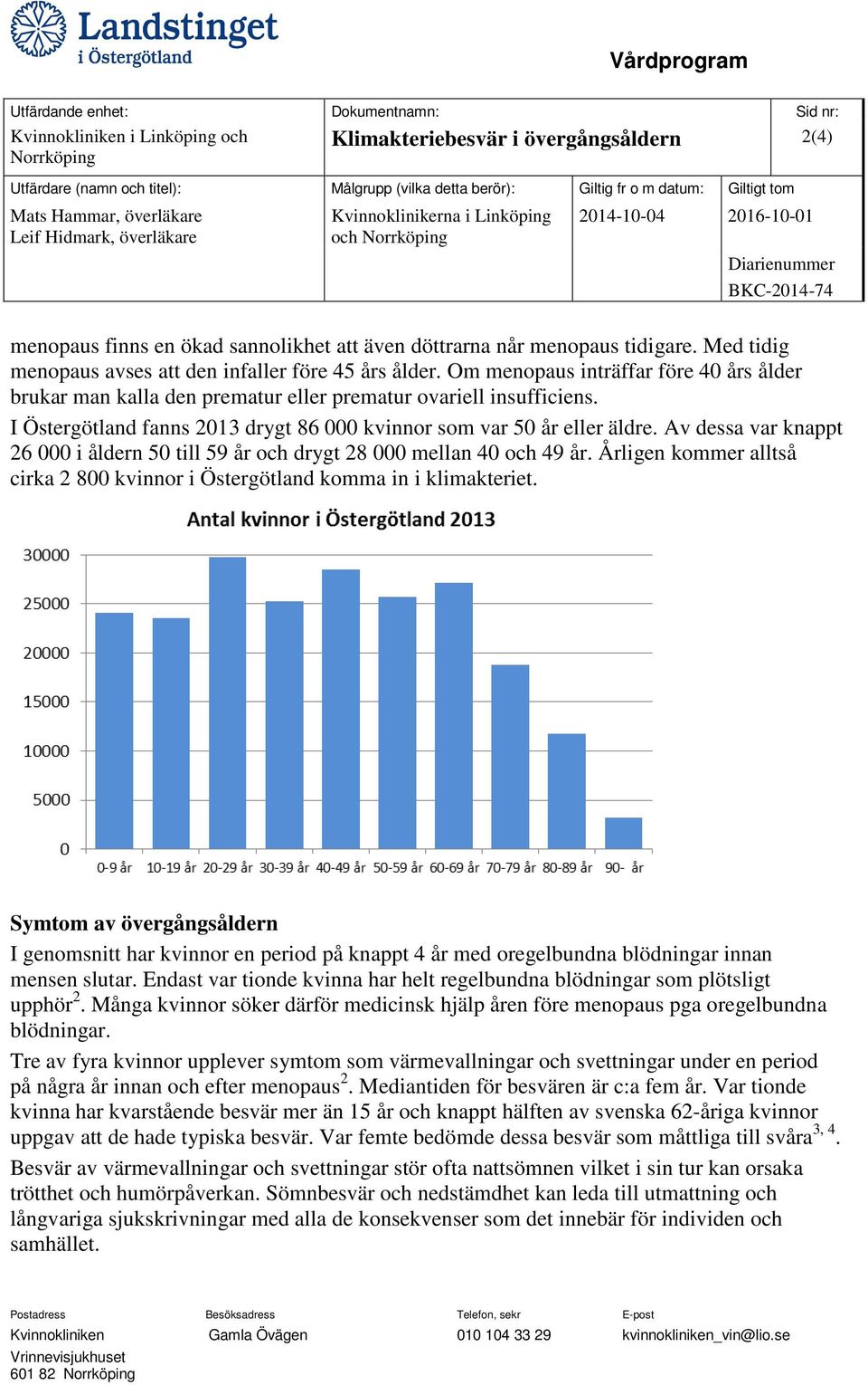 I Östergötland fanns 2013 drygt 86 000 kvinnor som var 50 år eller äldre. Av dessa var knappt 26 000 i åldern 50 till 59 år och drygt 28 000 mellan 40 och 49 år.