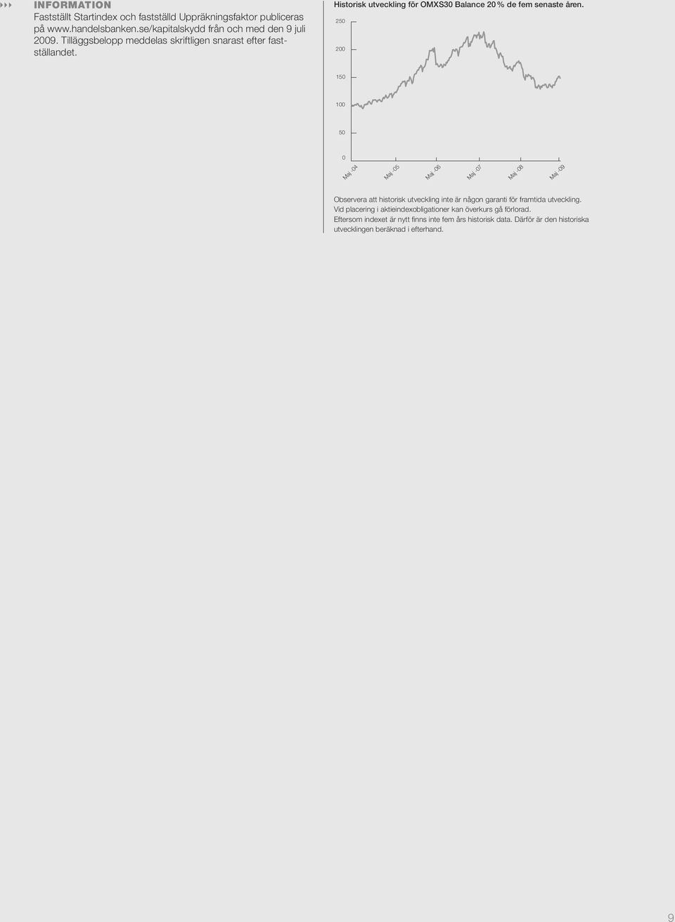 250 200 150 100 50 0 Maj -04 Maj -05 Maj -06 Maj -07 Maj -08 Maj -09 Observera att historisk utveckling inte är någon garanti för framtida utveckling.